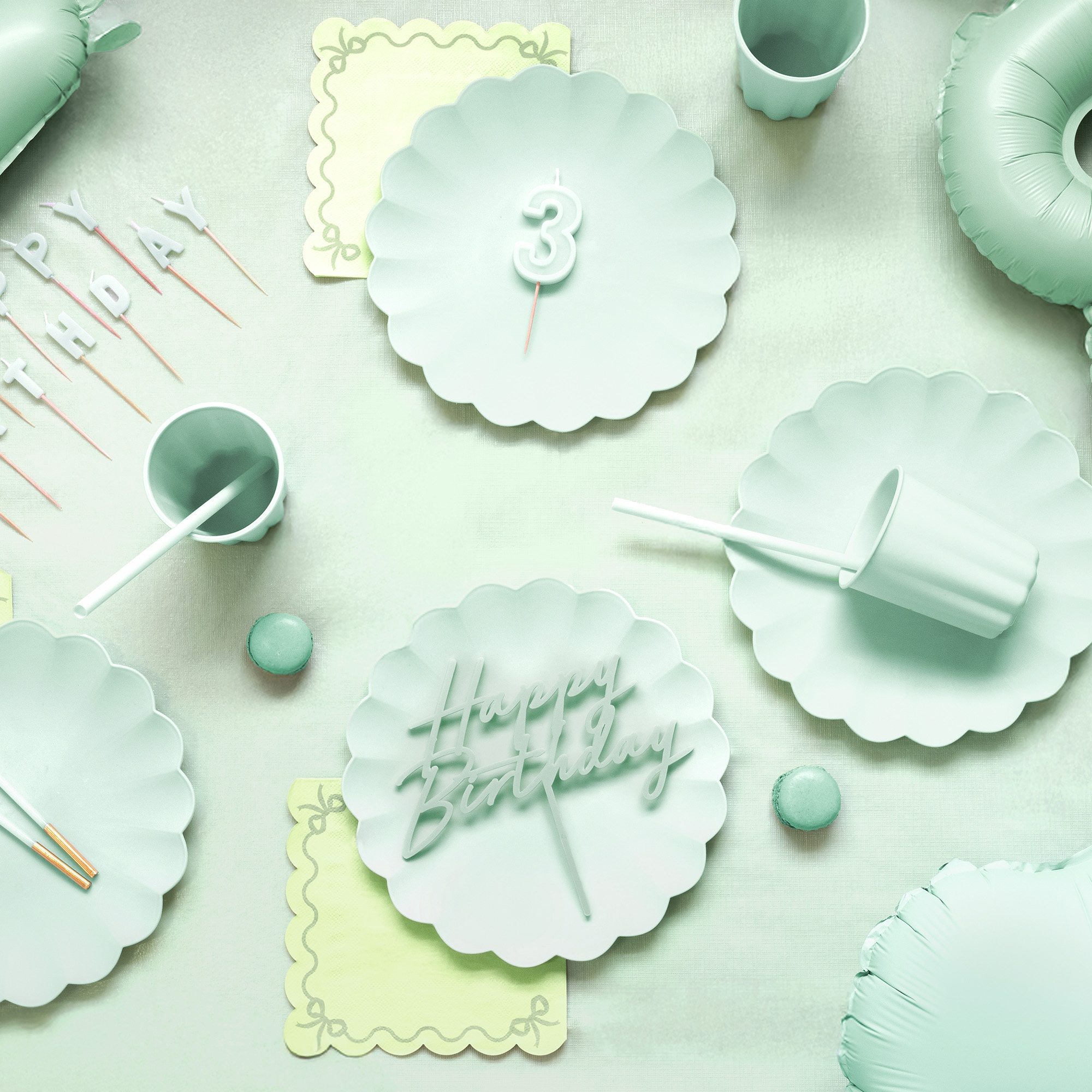 Caketopper "Happy Birthday" Kunst, Porzellan, Töpferei, Besteck, Teller