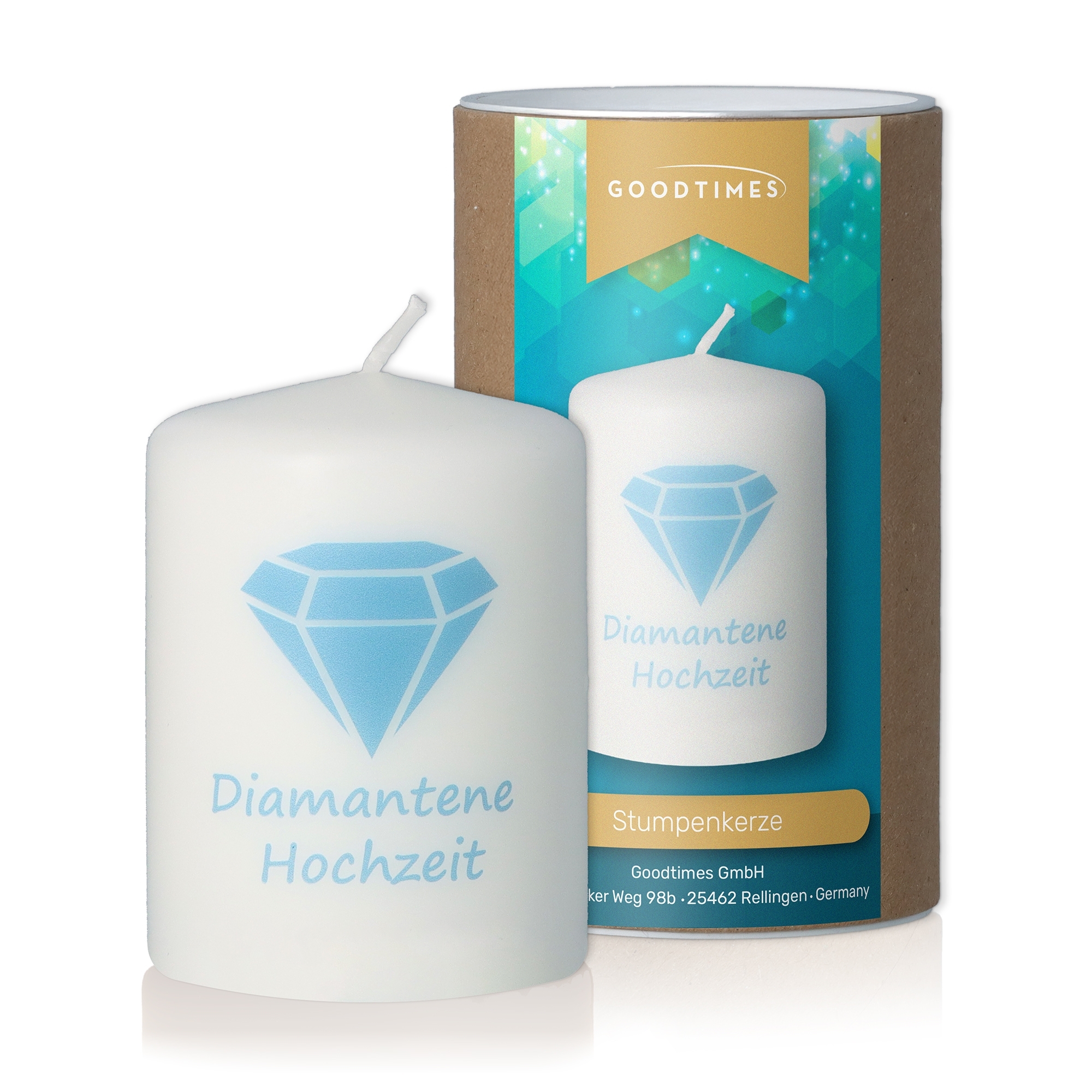 Kerze Weiß "Diamantene Hochzeit" Kerze Weiß "Diamantene Hochzeit"