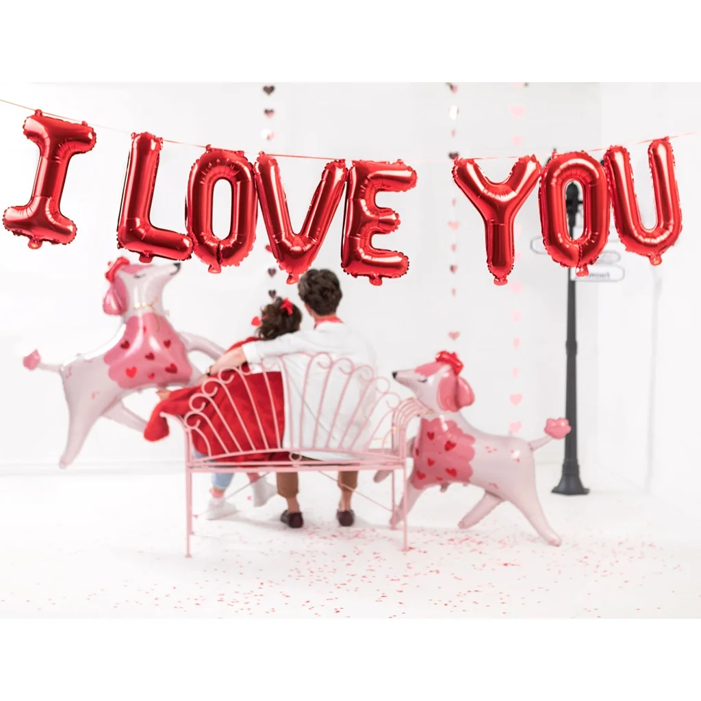 Herzballons, Love You, Ballonendekoration, Valentinstag, rosa Sofa