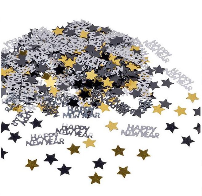 Konfetti "Happy New Year" mit Sternen, Gold/Schwarz/Silber 15 g