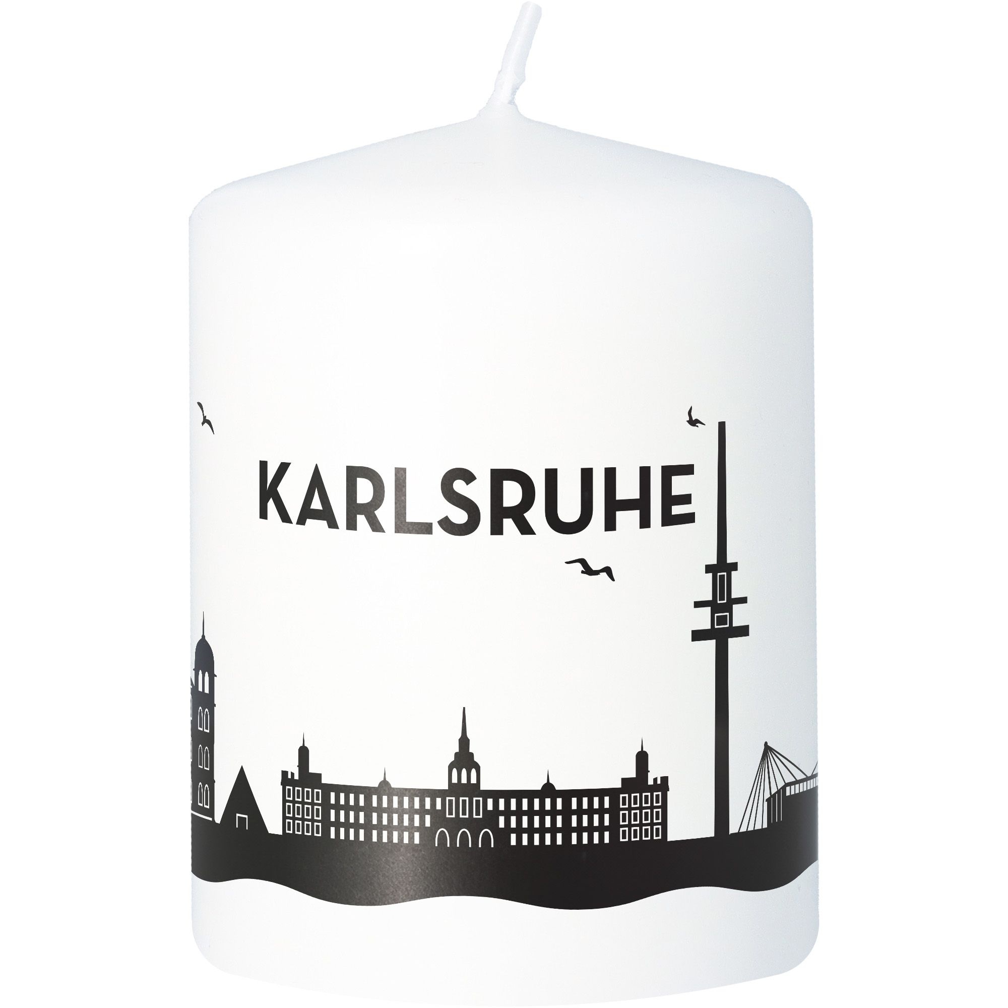 Stumpenkerze Skyline Karlsruhe Weiß Stumpenkerze Skyline Karlsruhe Weiß