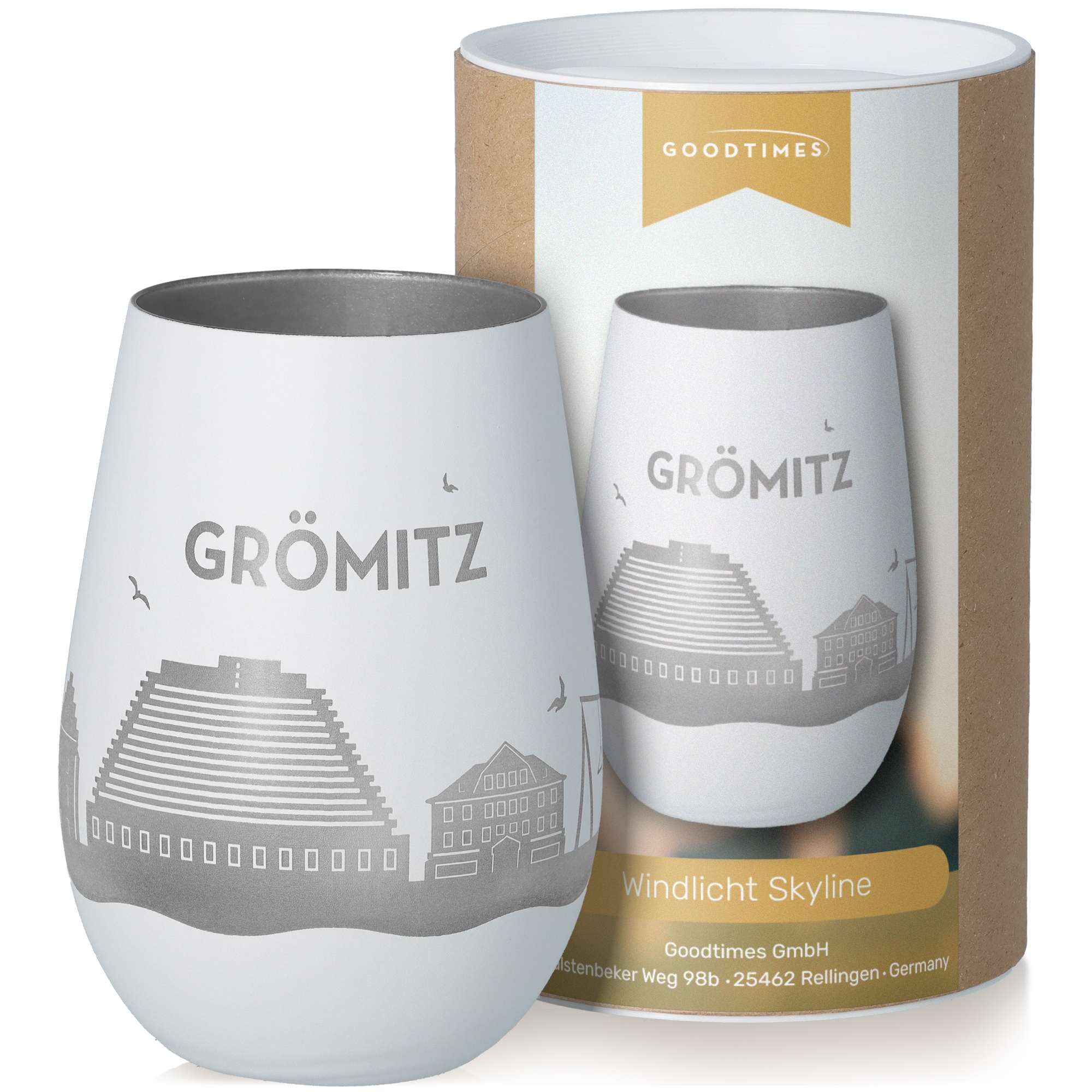 Windlicht Skyline Grömitz Weiß/Silber Töpferei, Krug, Tasse