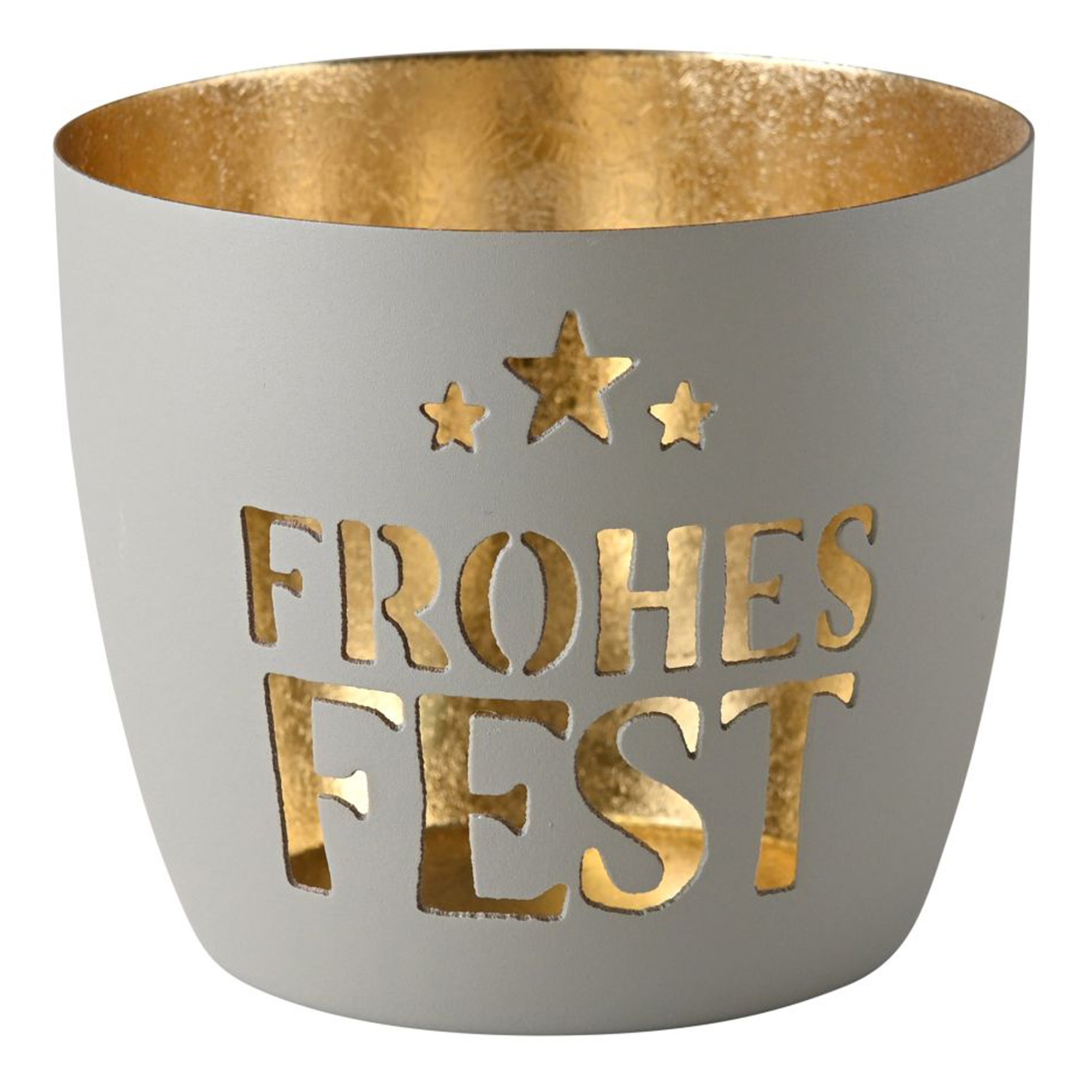 Madras Windlicht "Frohes Fest", Grau/Gold - M Madras Windlicht "Frohes Fest", Grau/Gold - M