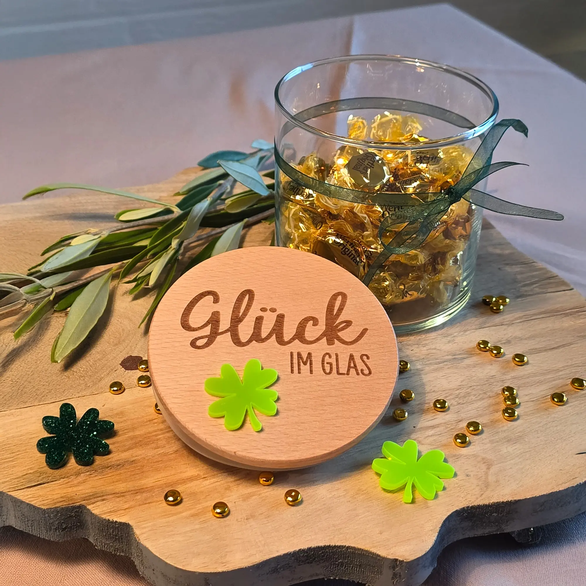 Geschenkglas "Glück im Glas" Neongrün