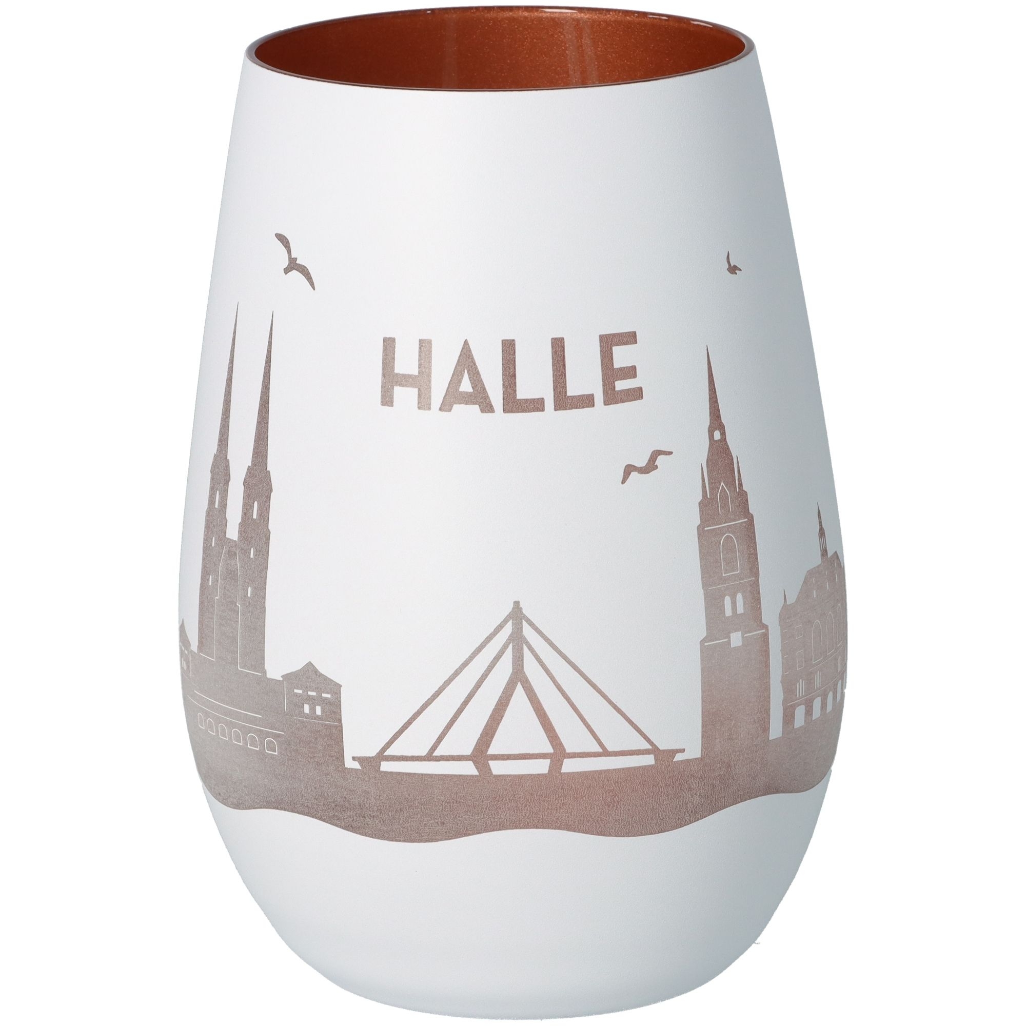 Windlicht Skyline Halle Weiß/Bronze Töpferei, Glas, Einmachglas, Kunst, Porzellan