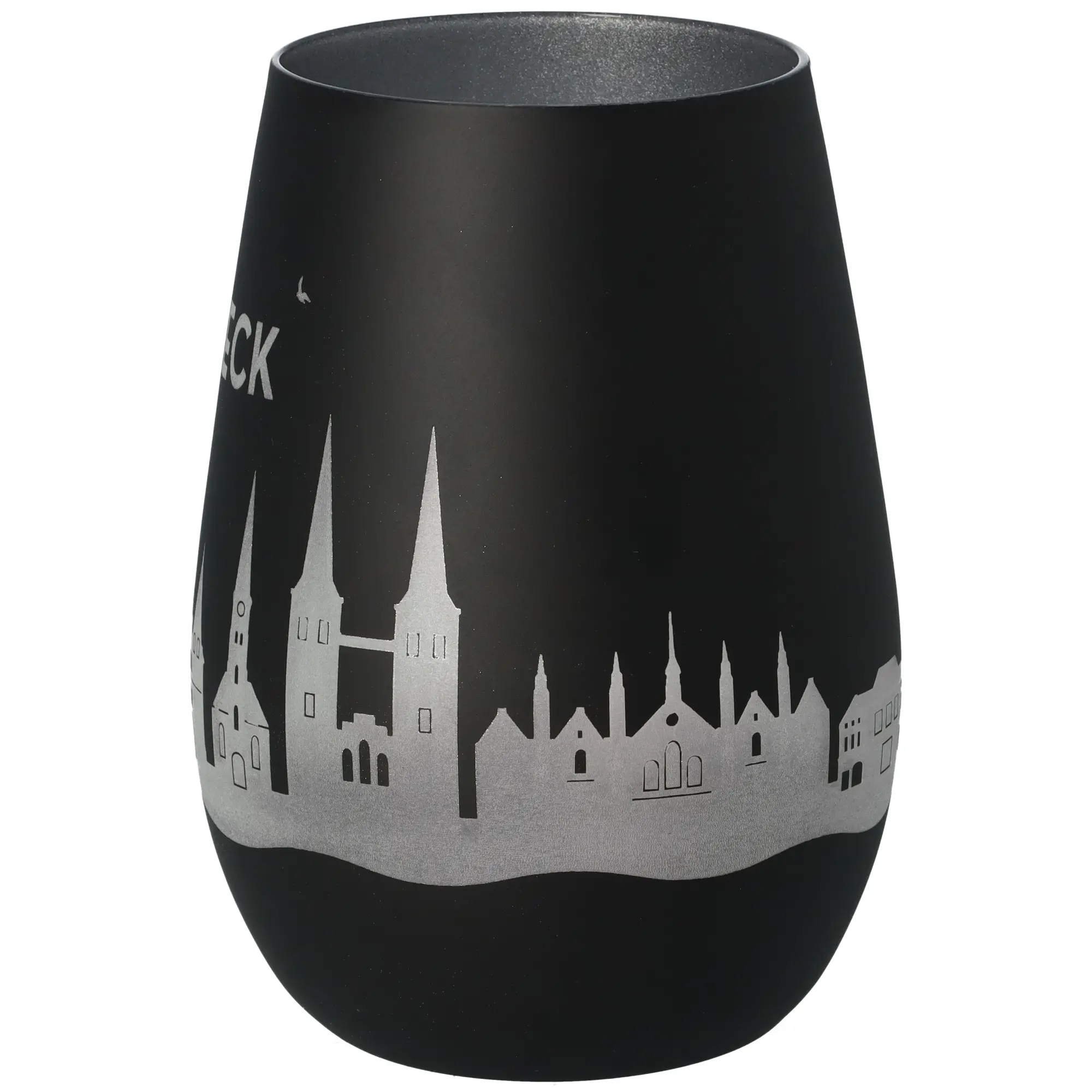 Windlicht Skyline Lübeck Schwarz/Silber