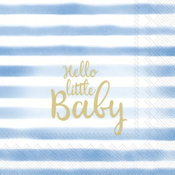 20 Servietten "Hello little Baby", Blau gestreift