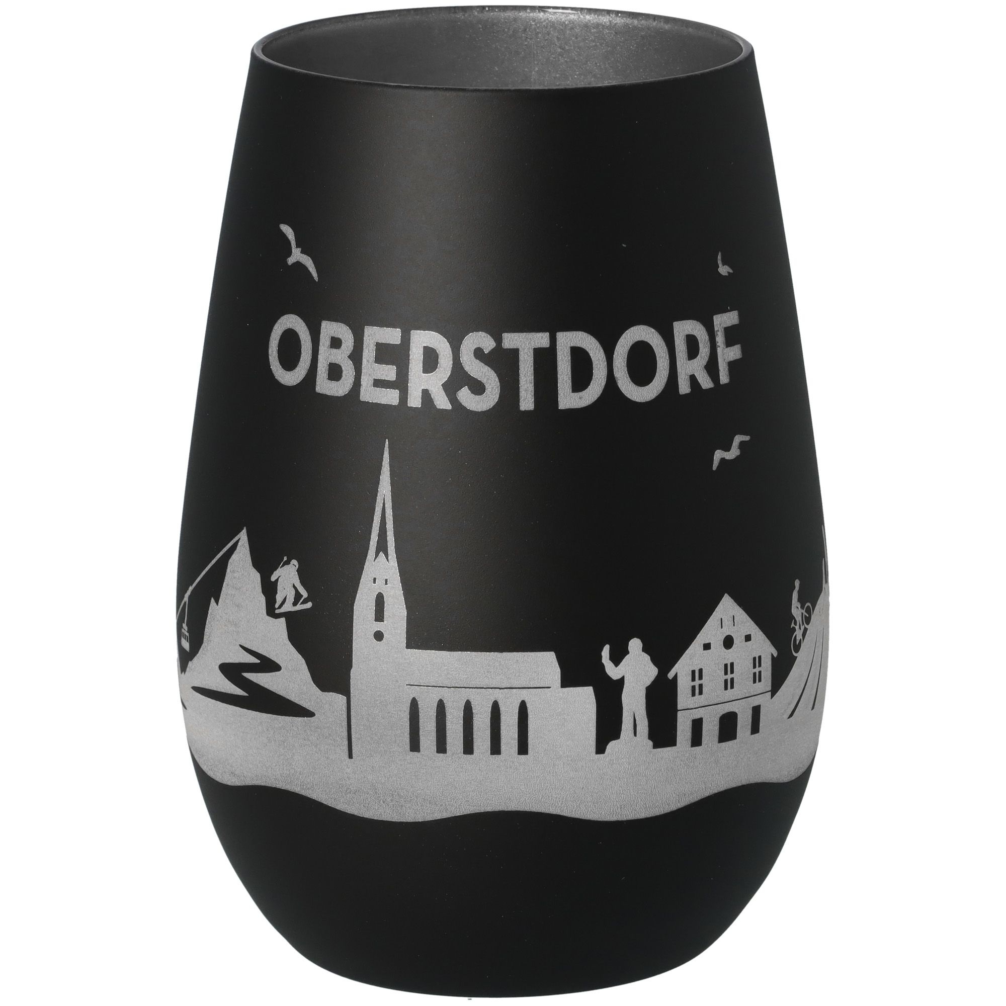 Windlicht Skyline Oberstdorf Schwarz/Silber Töpferei, Krug, Glas