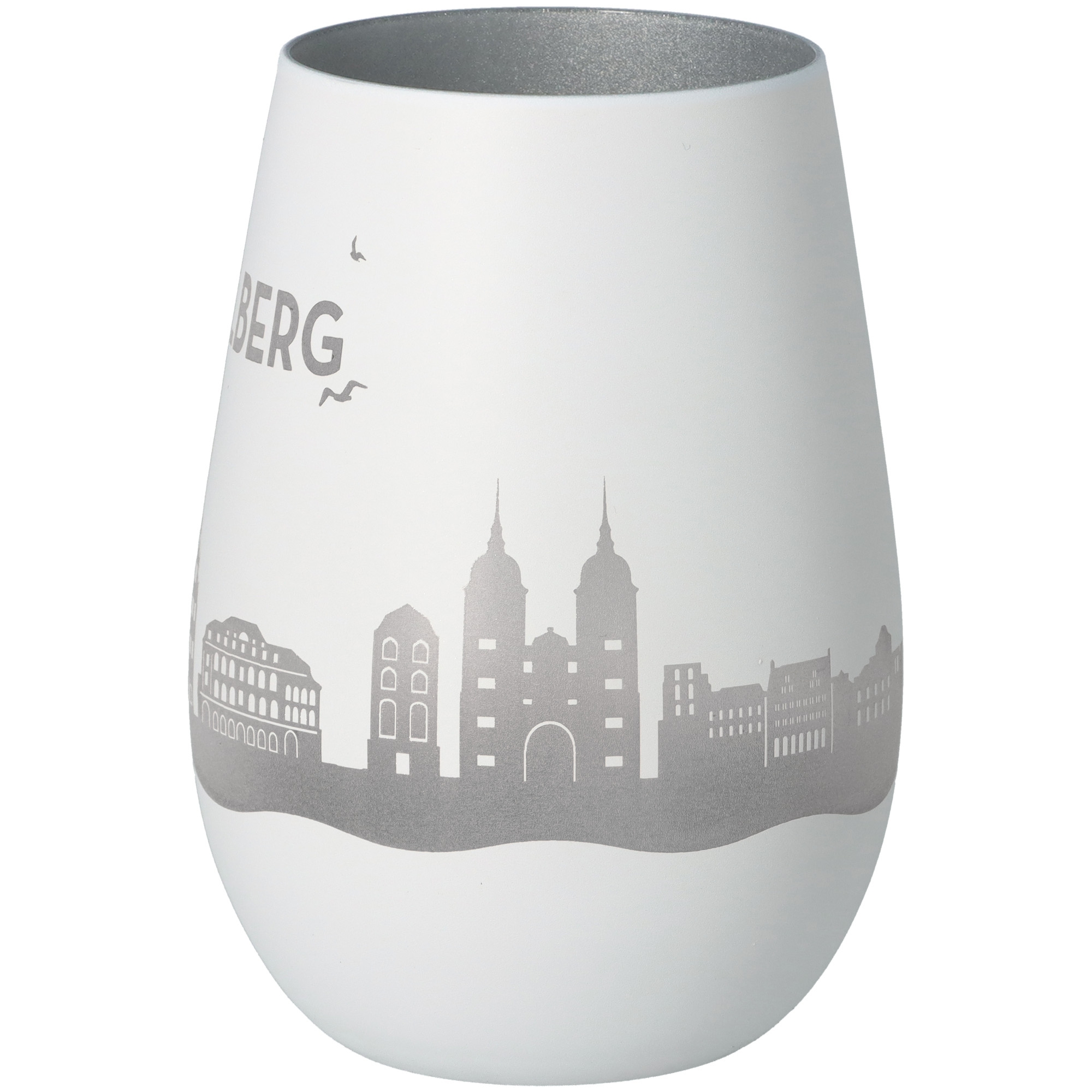 Windlicht Skyline Heidelberg Weiß/Silber Töpferei, Krug, Glas, Vase, Lampe