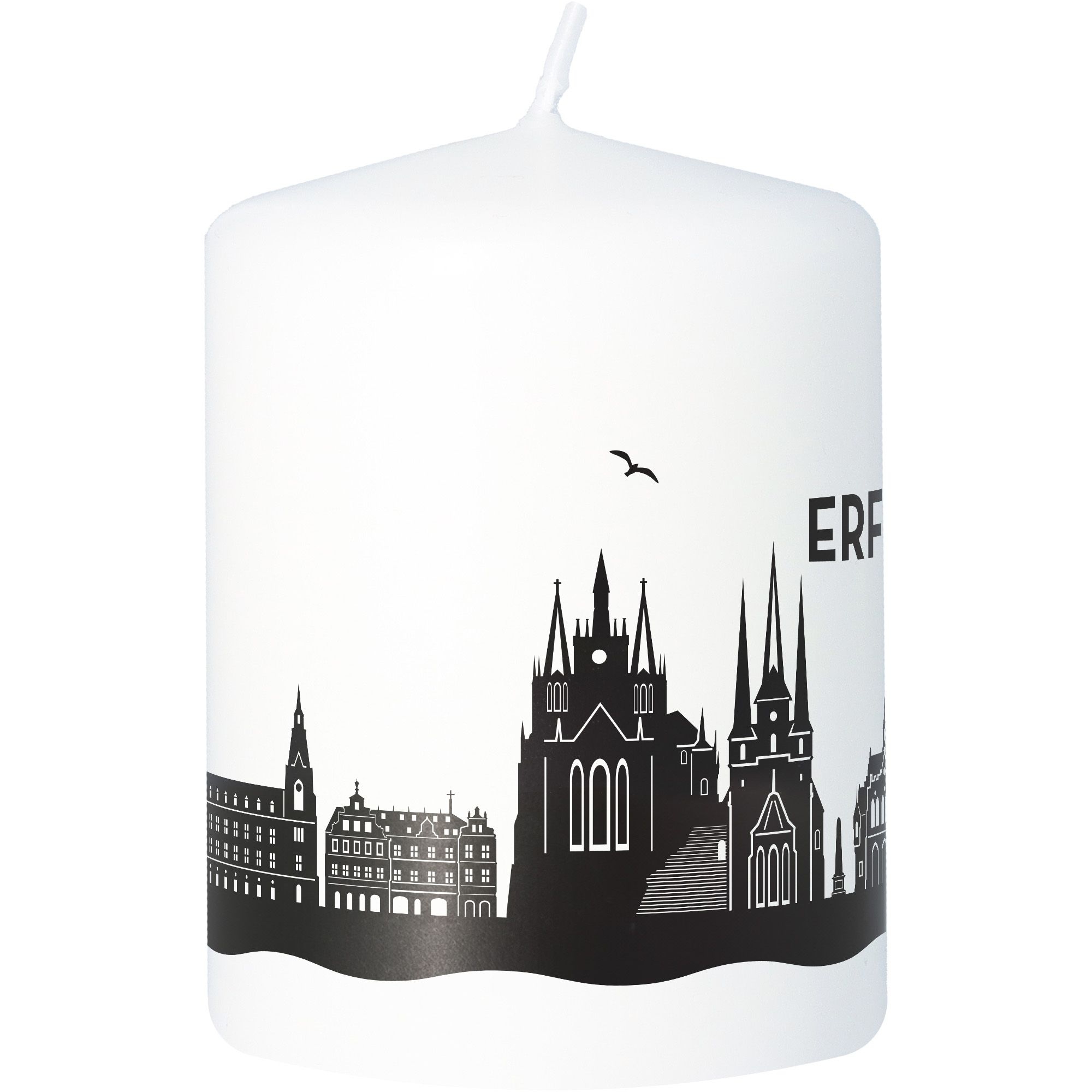 Stumpenkerze Skyline Erfurt Weiß Tier, Vogel