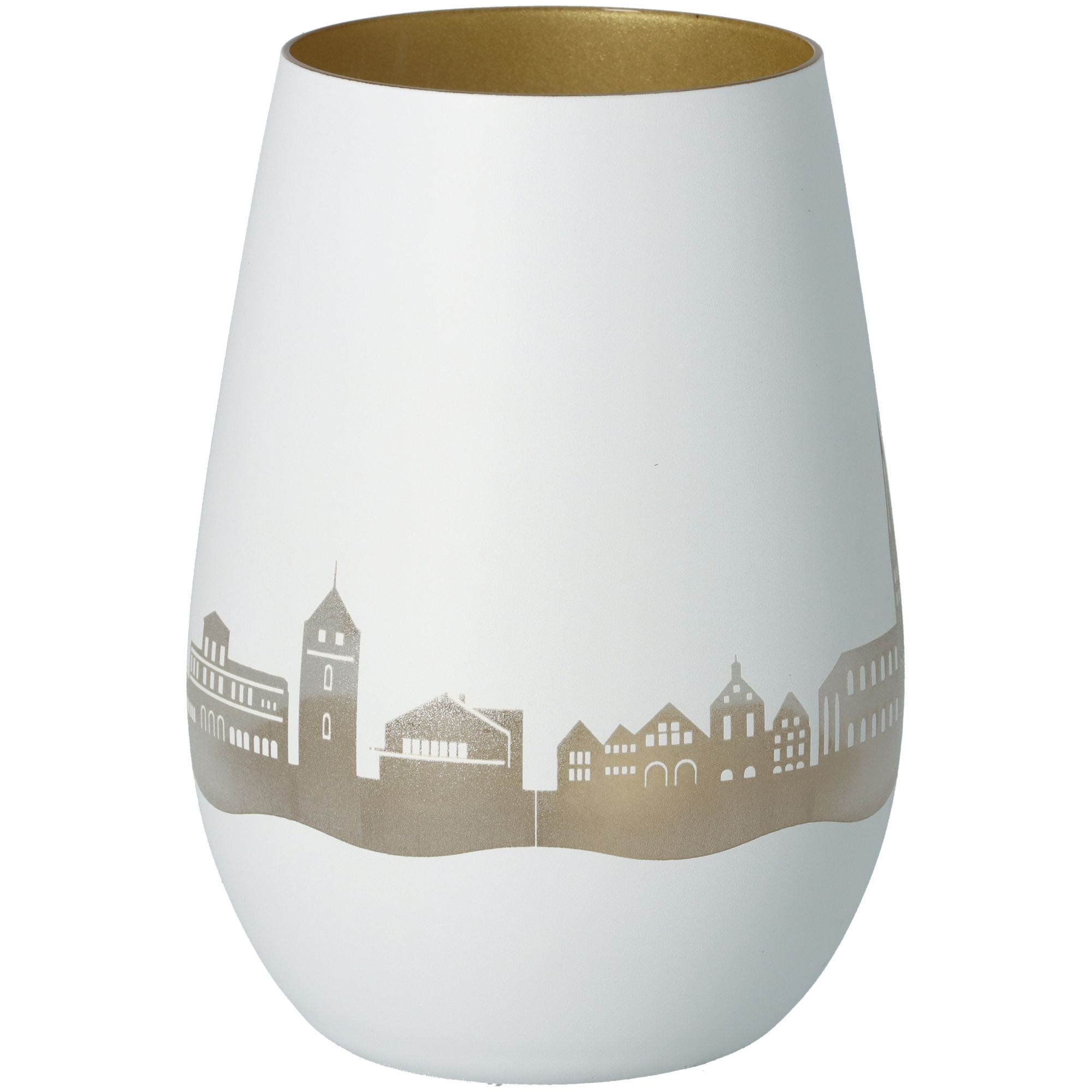Windlicht Skyline Lüneburg Weiß/Gold