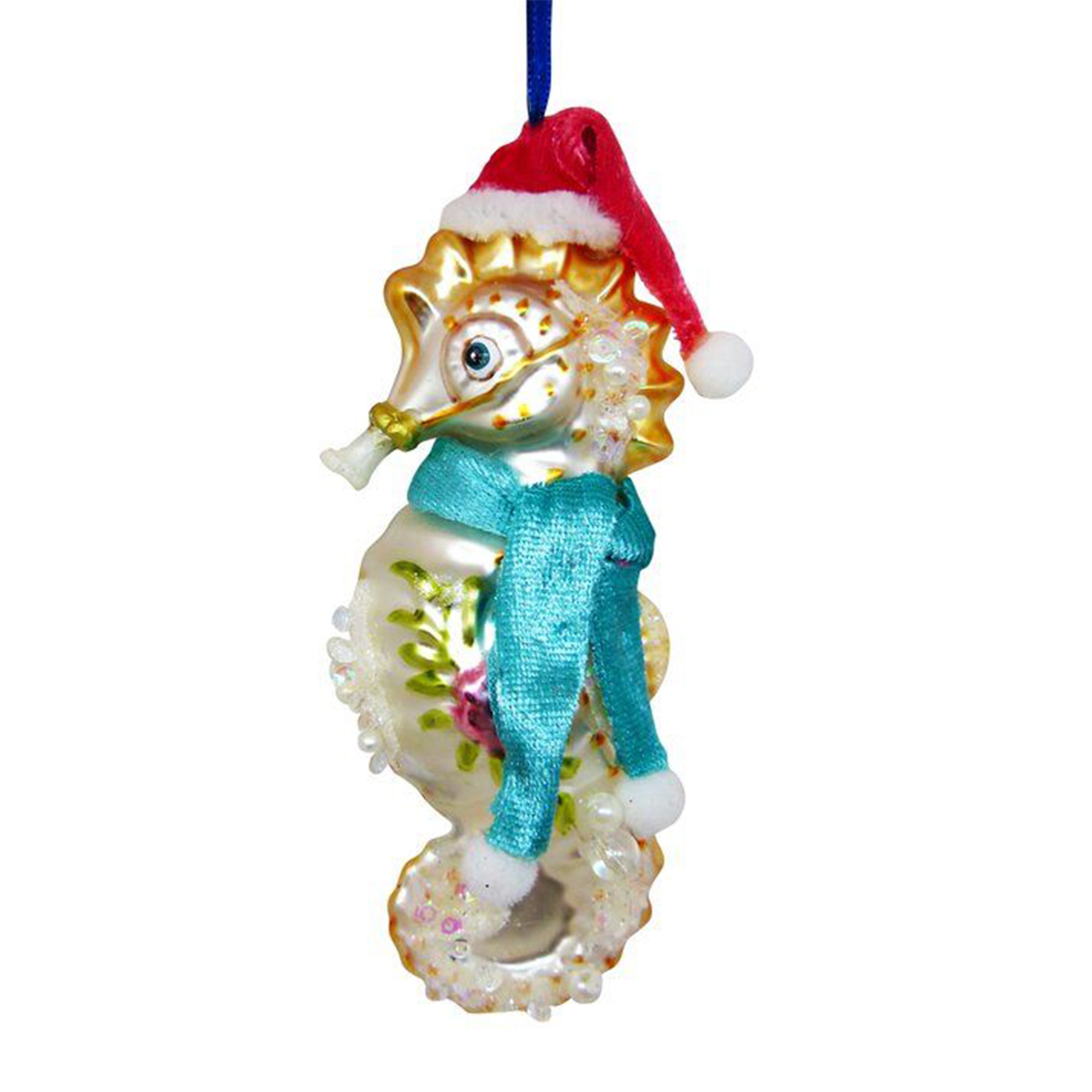 Weihnachtskugel "Seepferdchen mit Weihnachtsmütze" Spielzeug, Tier, Leben im Meer