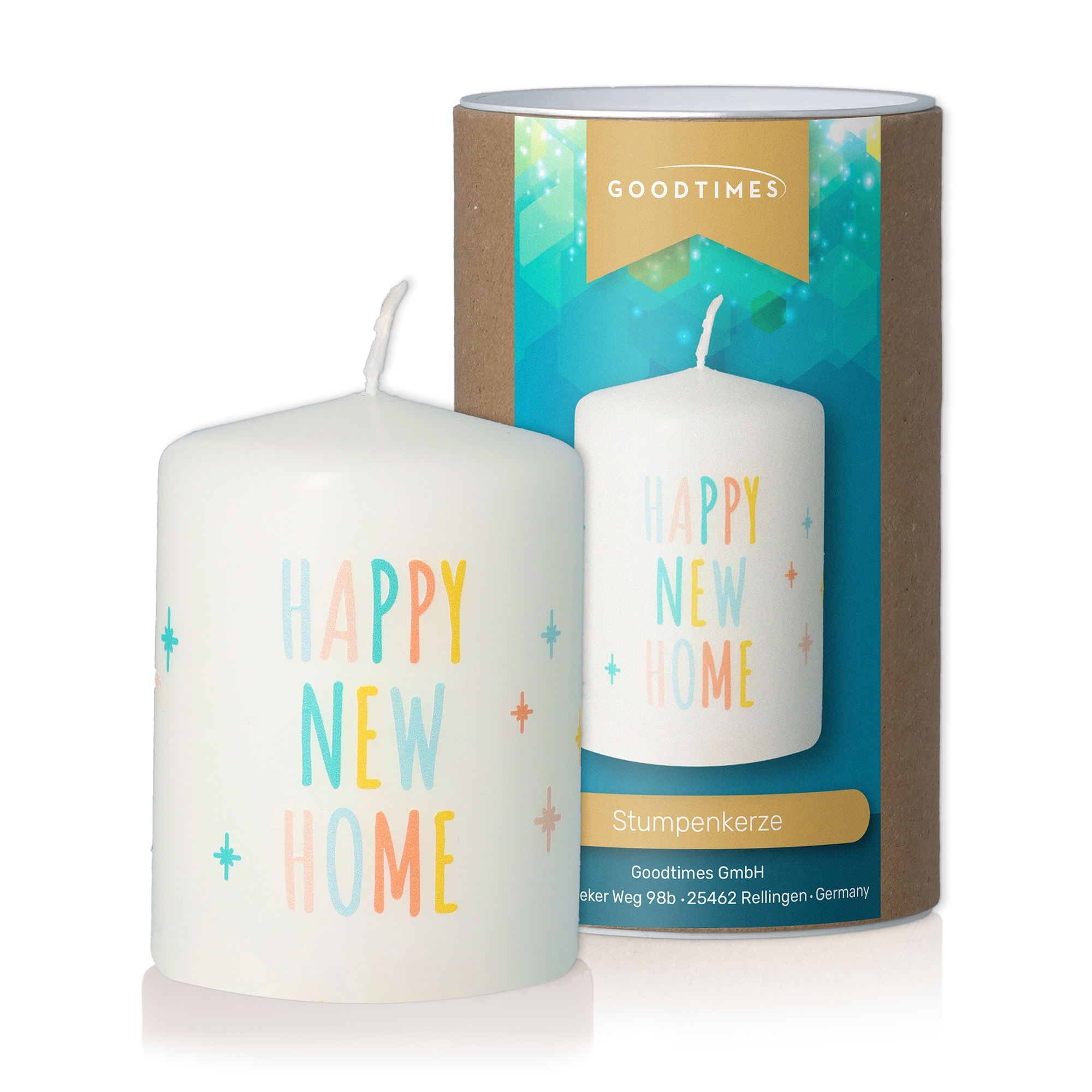 Kerze Weiß "Happy New Home" Kerze