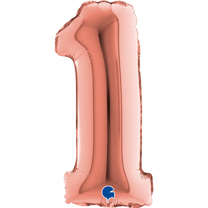 Folienballon Zahl "1" Roségold, zur Luftbefüllung, 35 cm Folienballon Zahl "1" Roségold, zur Luftbefüllung, 35 cm