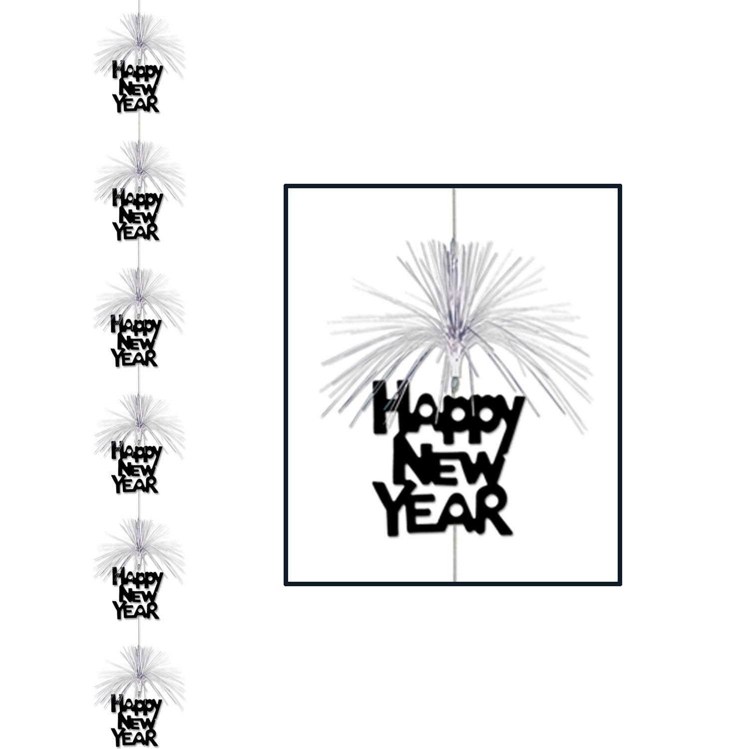 Happy New Year Hängedekoration Schwarz & Silber Happy New Year Hängedekoration Schwarz & Silber