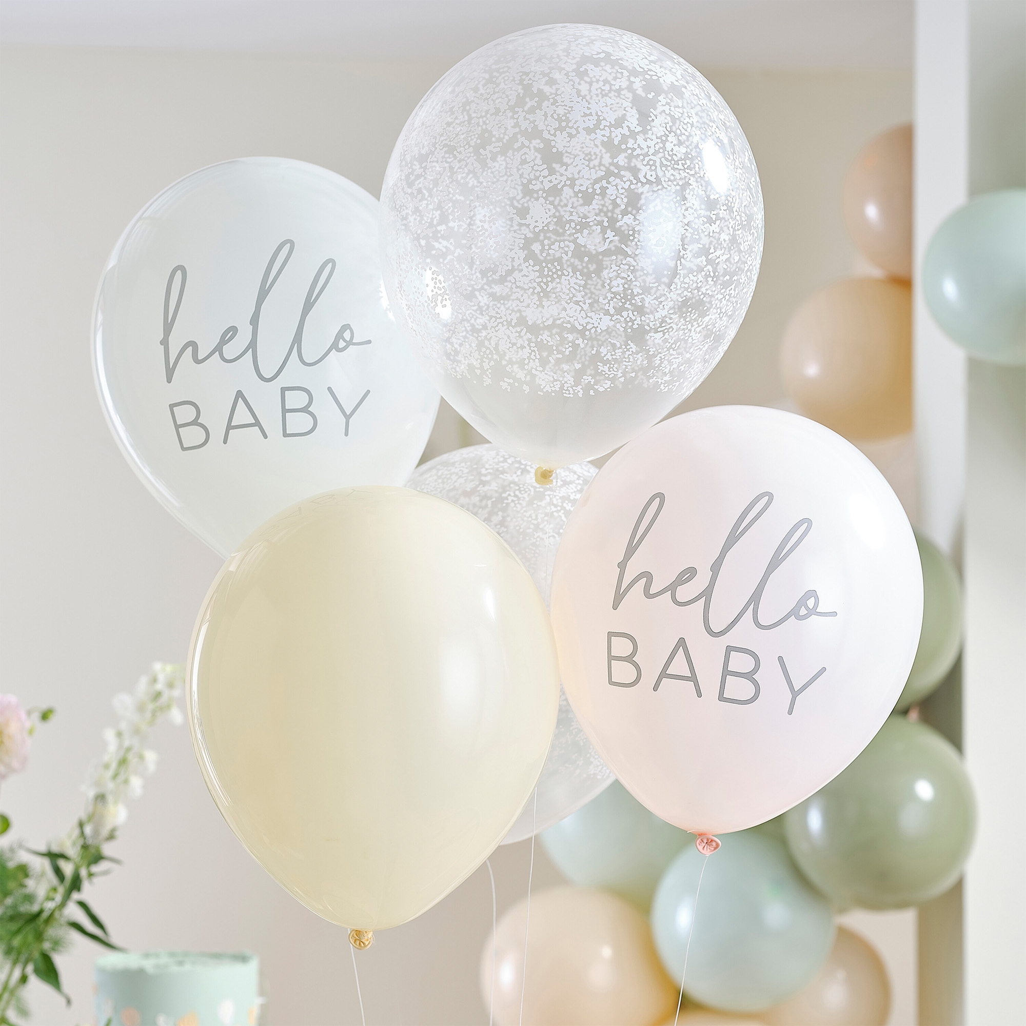 5 Ballons im Set "Hello Baby" Floral Ø 30cm 5 Ballons im Set "Hello Baby" Floral Ø 30cm