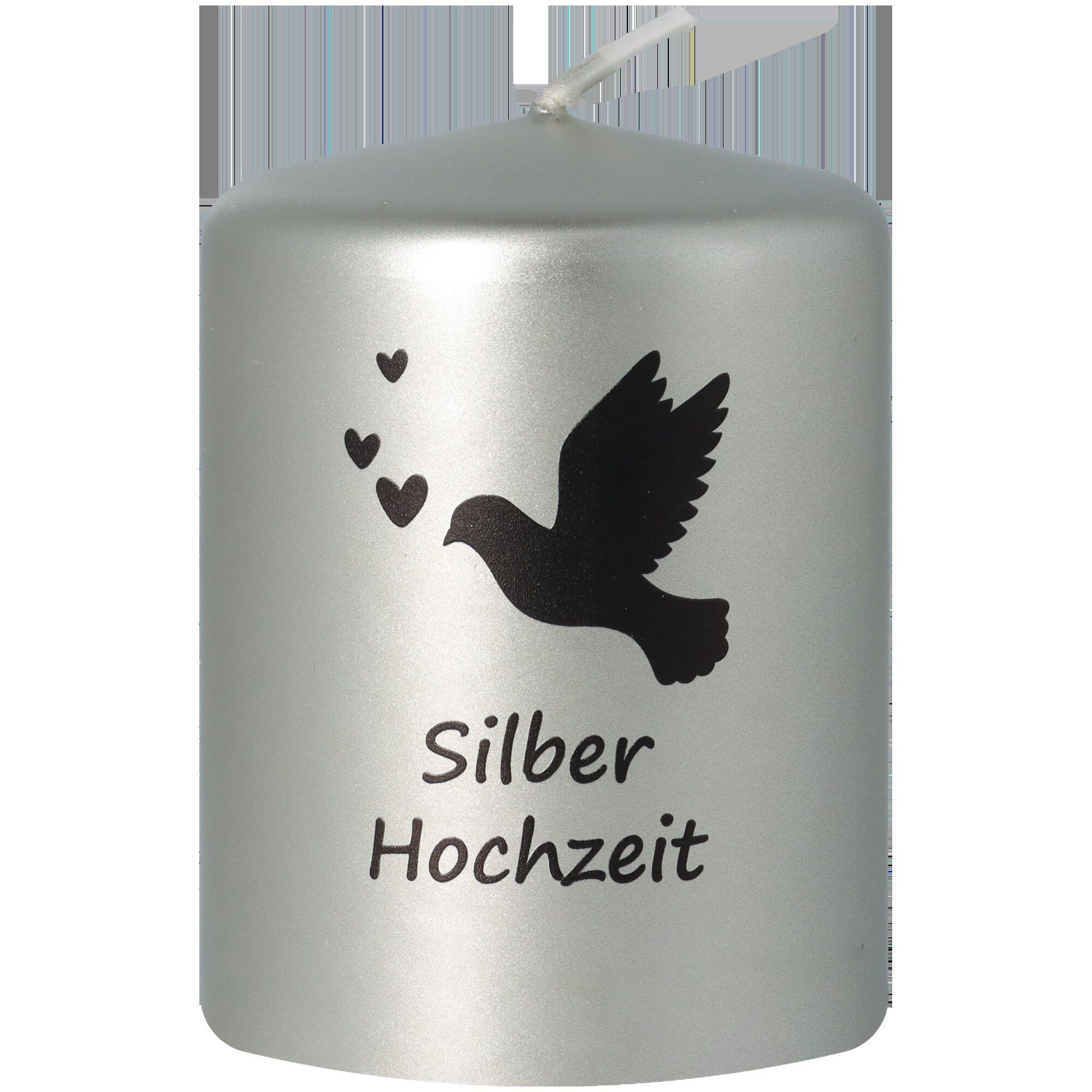 Stumpenkerze "Silberhochzeit" Tier, Vogel, Amsel