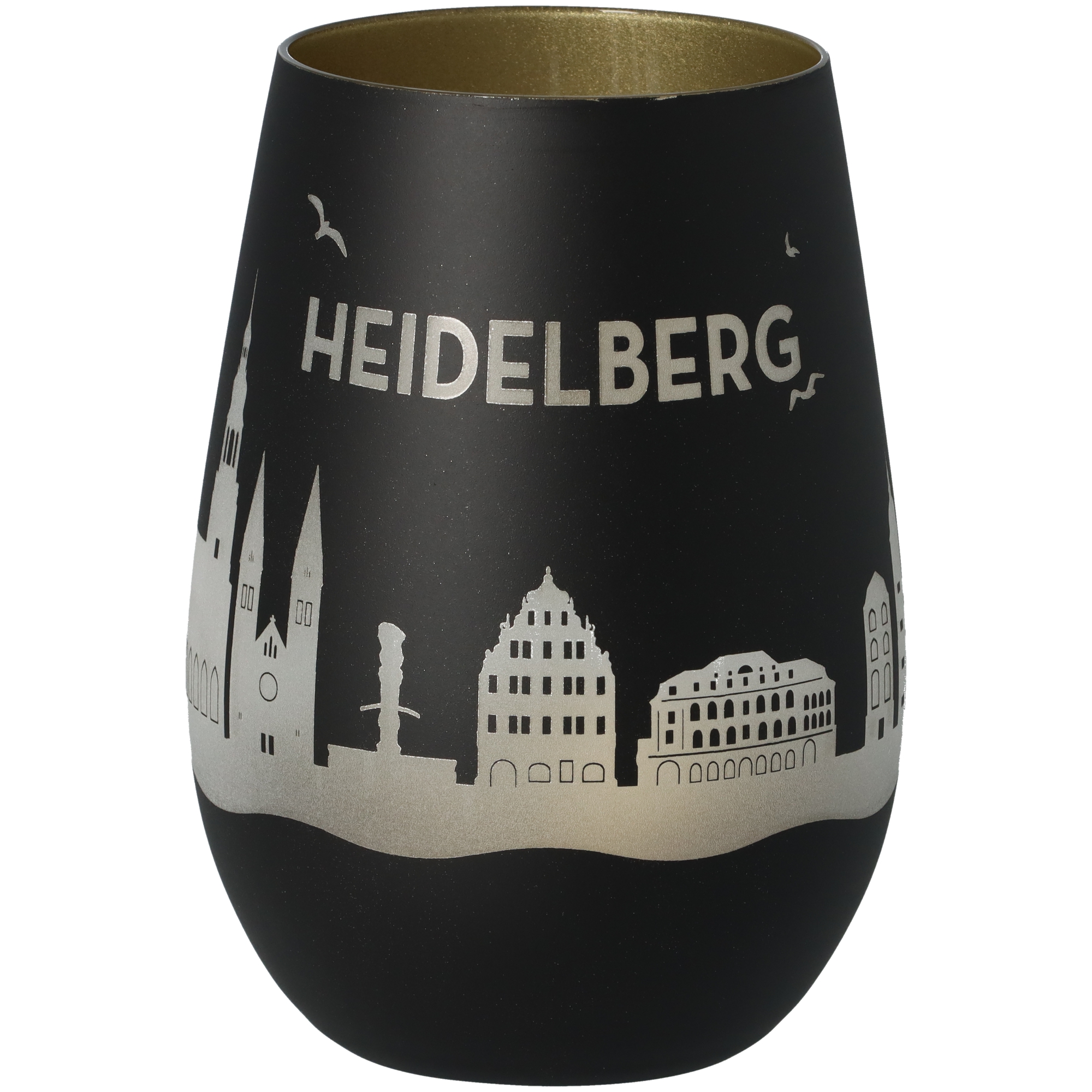 Windlicht Skyline Heidelberg Schwarz/Gold