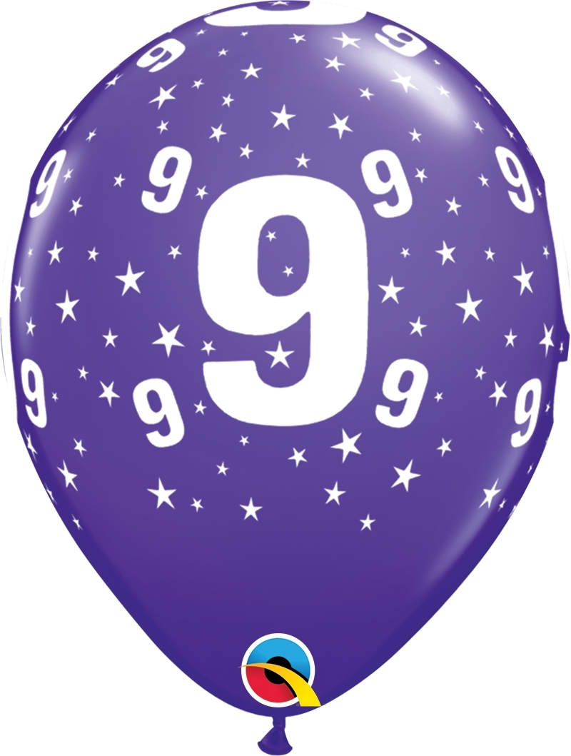 Qualatex Latexballon 9. Geburtstag verschiedene Farben Ø 30cm