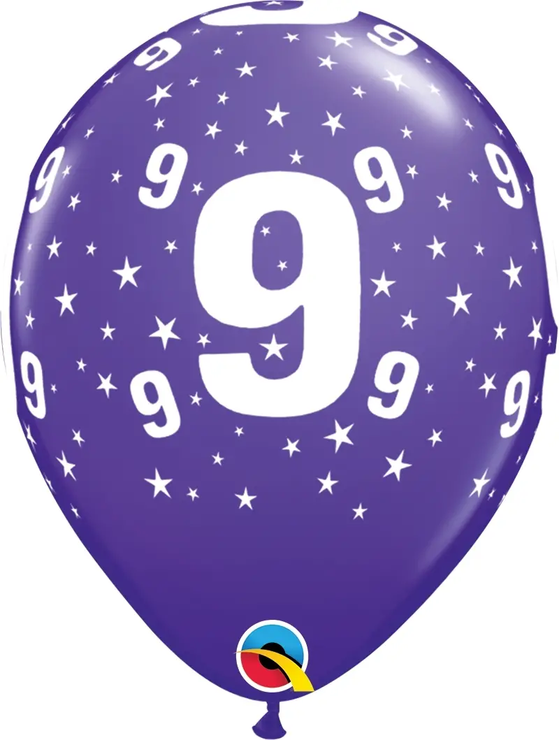 Qualatex Latexballon 9. Geburtstag verschiedene Farben Ø 30cm