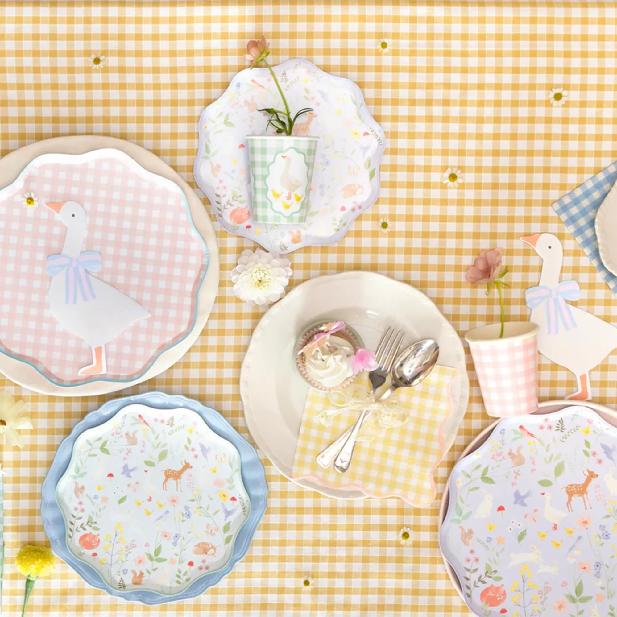Teller, Teller-Set, Giraffen-Design, Gänseblümchen, Pastellfarben