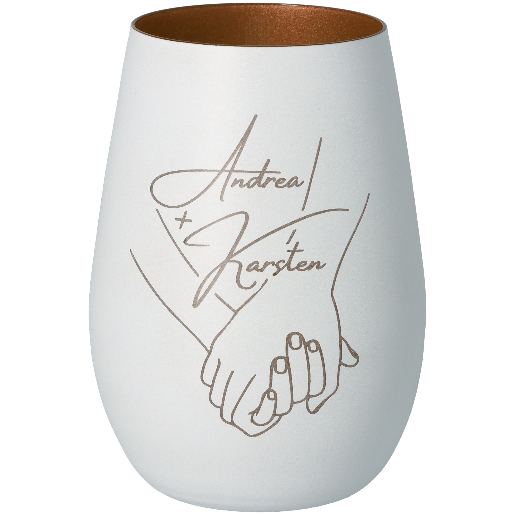 Windlicht Händchen halten "Namen" Weiß/Bronze Windlicht Händchen halten "Namen" Weiß/Bronze