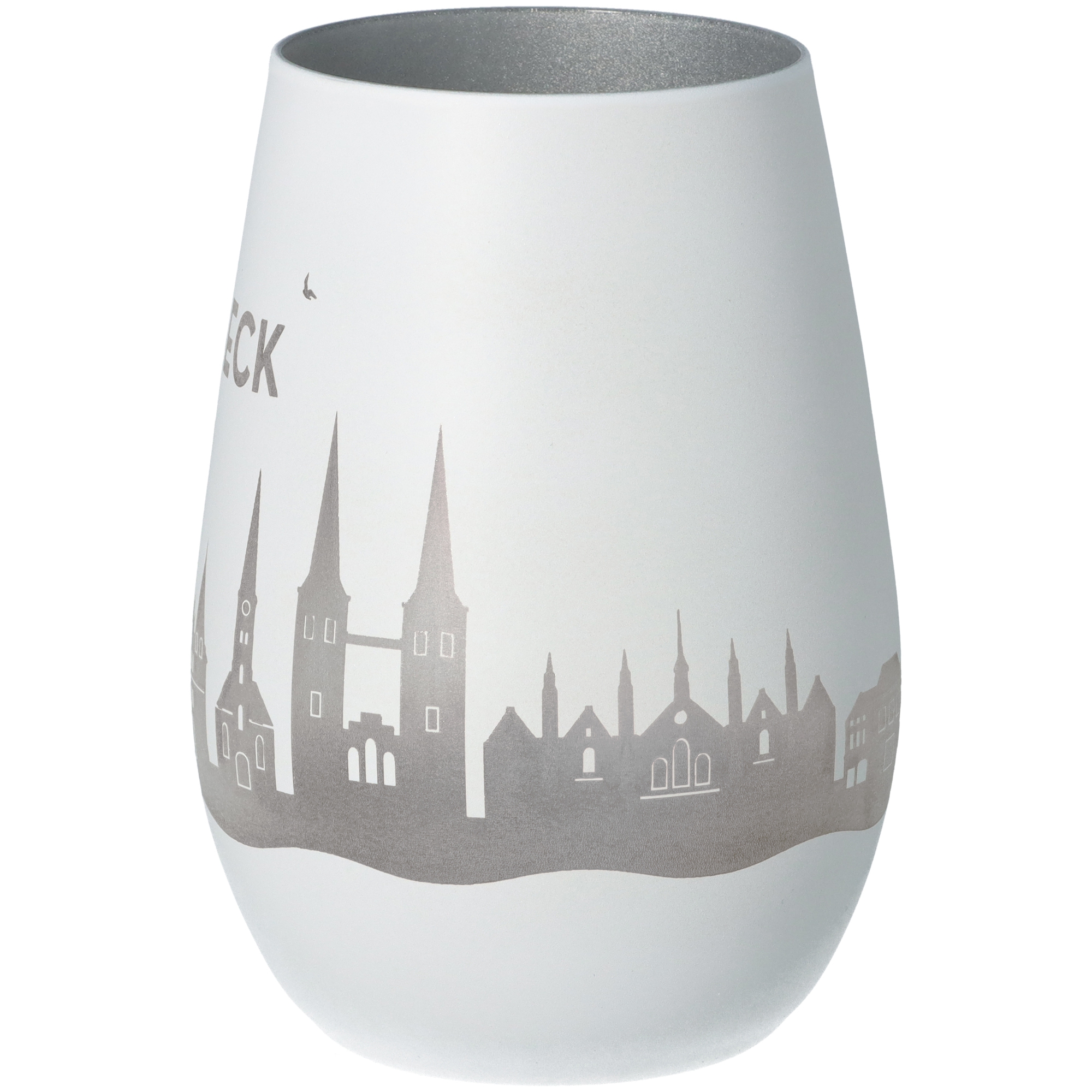 Windlicht Skyline Lübeck Weiß/Silber