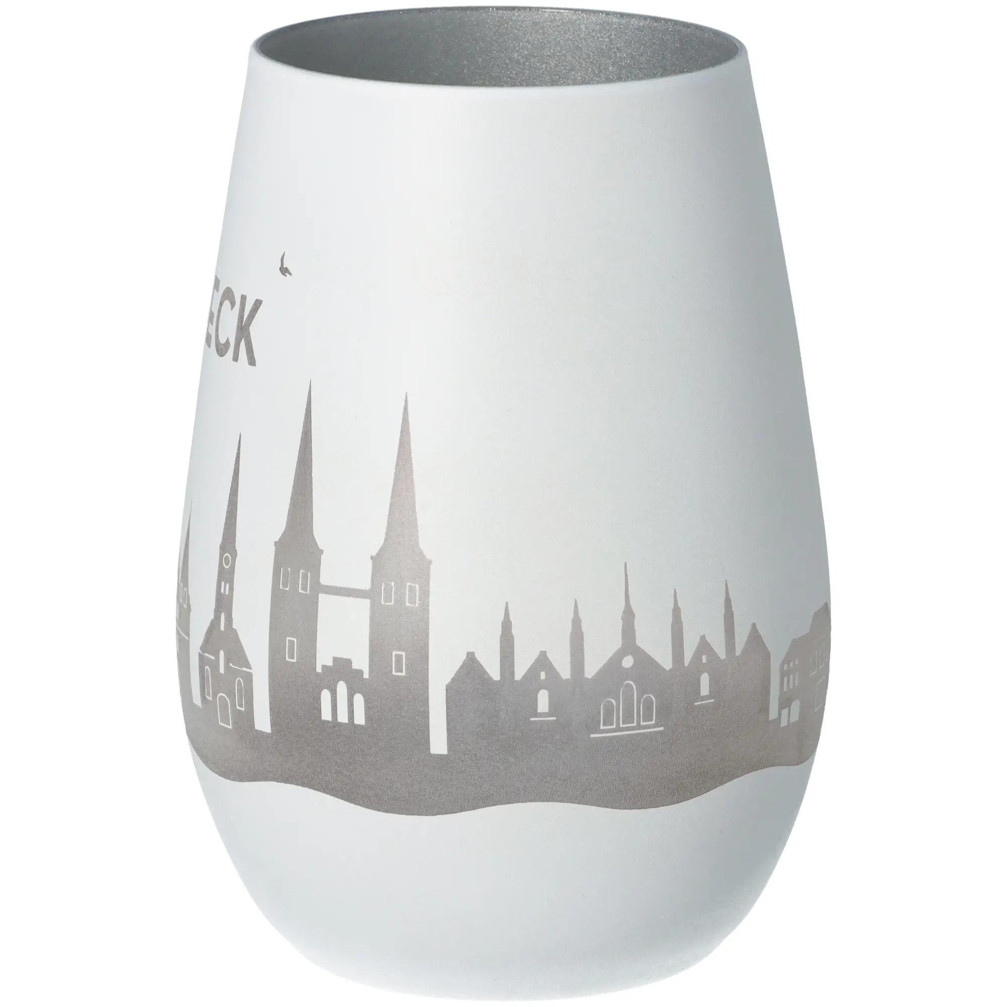 Windlicht Skyline Lübeck Weiß/Silber