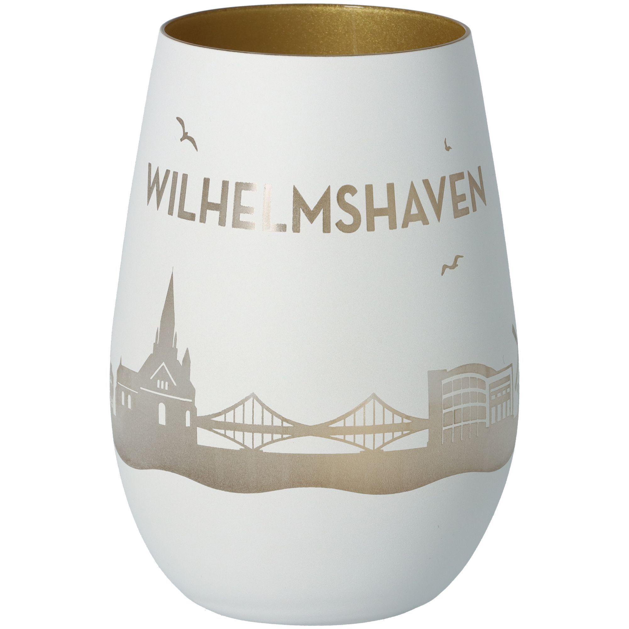 Windlicht Skyline Wilhelmshaven Weiß/Gold Windlicht Skyline Wilhelmshaven Weiß/Gold