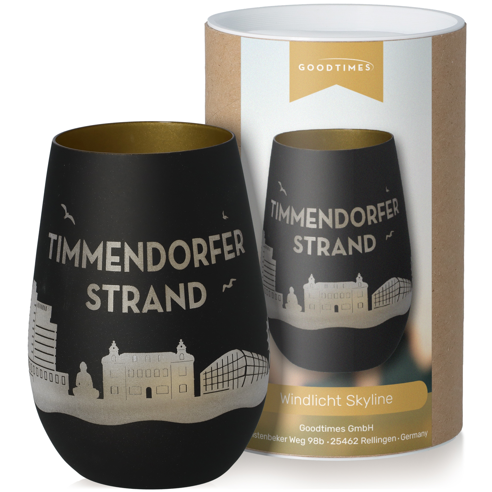 Windlicht Skyline Timmendorfer Strand Schwarz/Gold Krug, Töpferei, Tasse