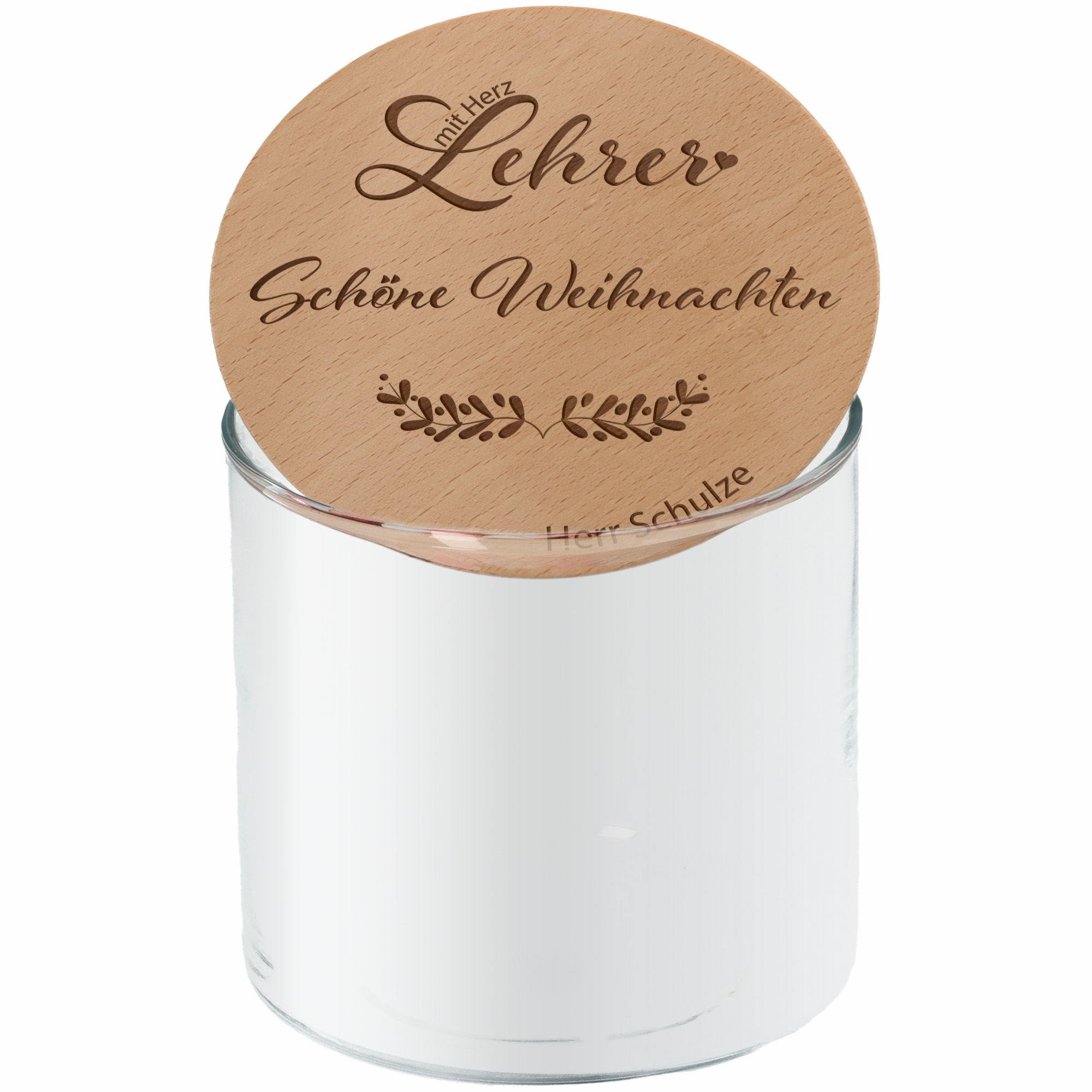 a4bdb6bd88cd36af342d5a90ee6701c0420606a0 Geschenkglas Lehrer mit Herz Schöne Weihnachten "Name" 530ml