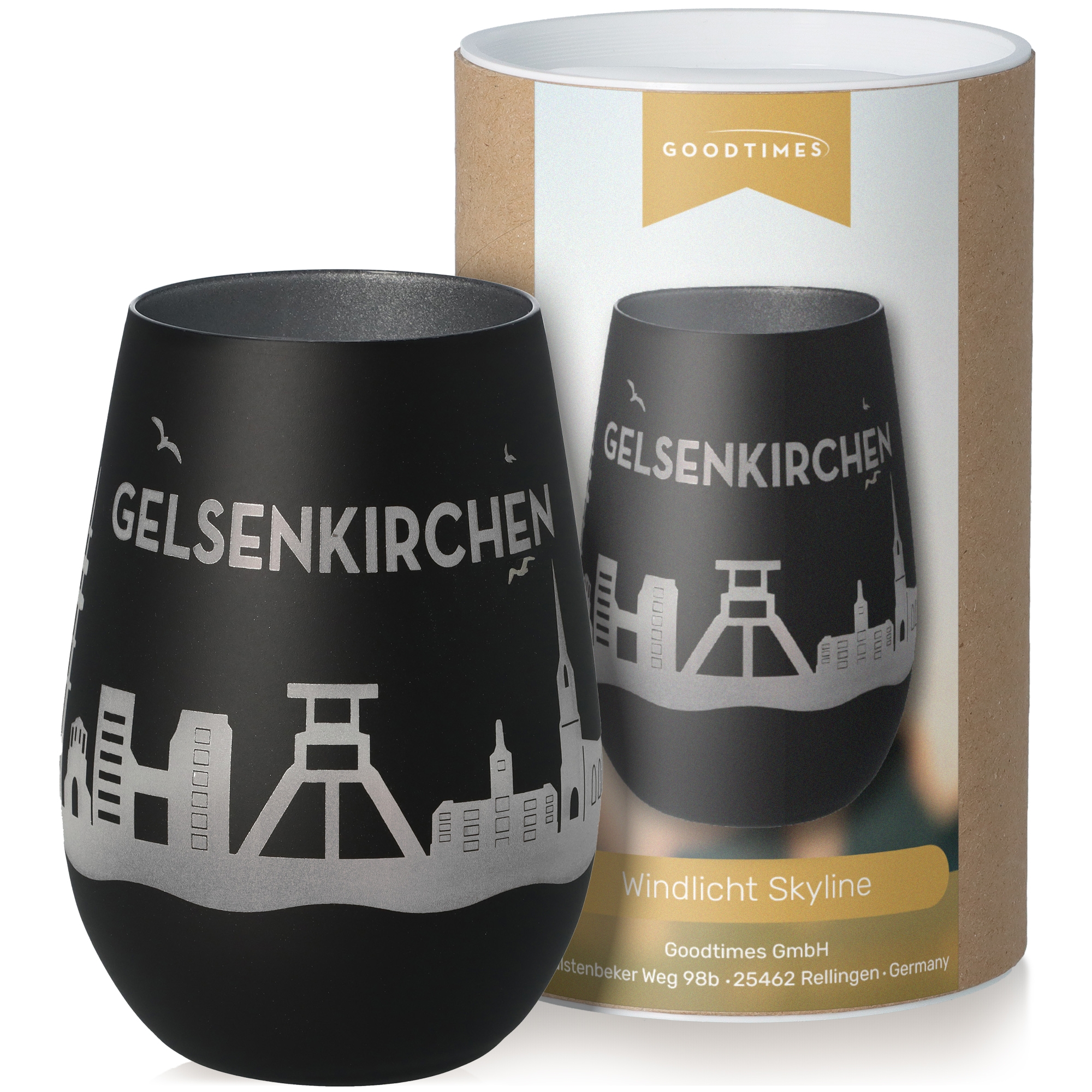 Windlicht Skyline Gelsenkirchen Schwarz/Silber Krug, Töpferei