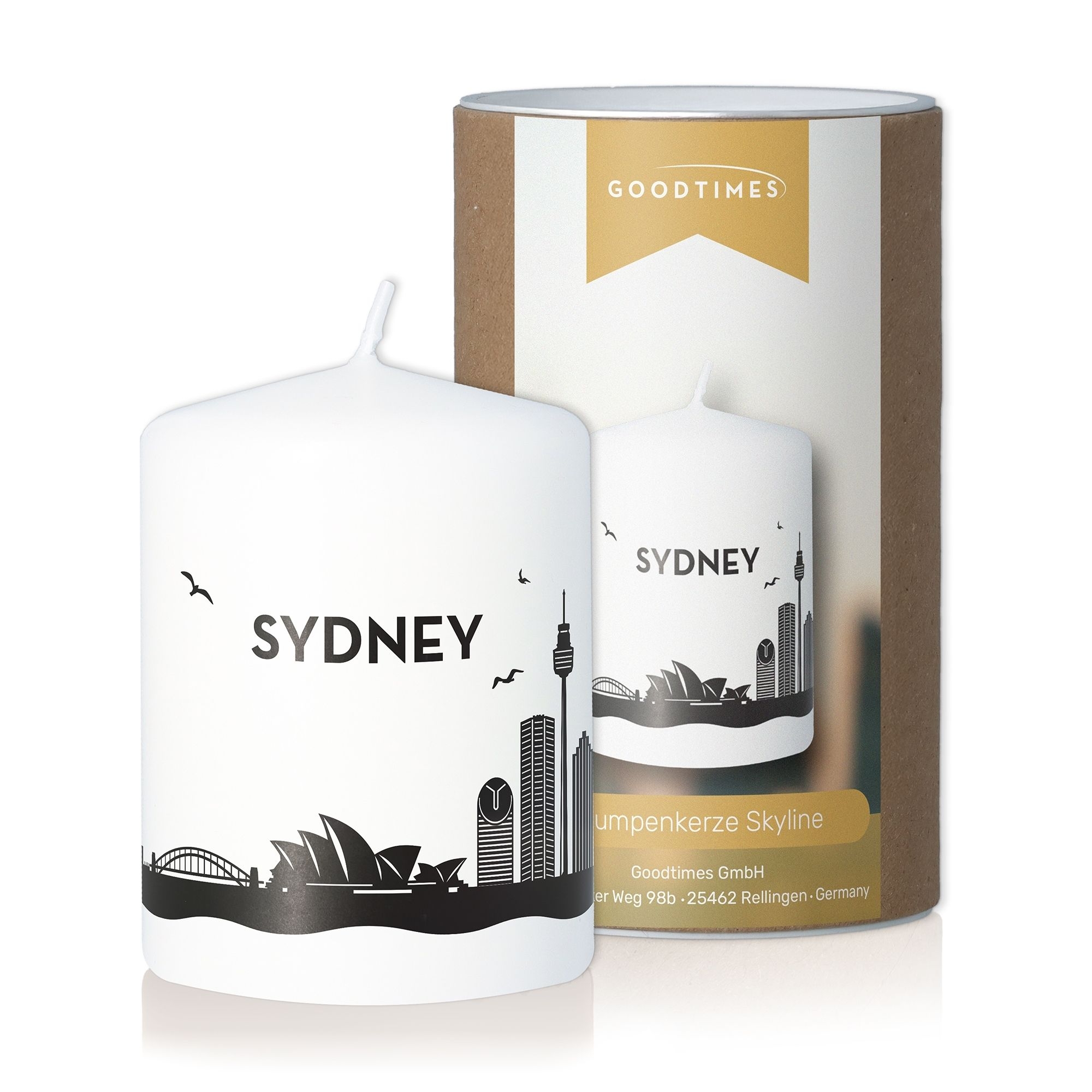 Stumpenkerze Skyline Sydney Weiß Kerze