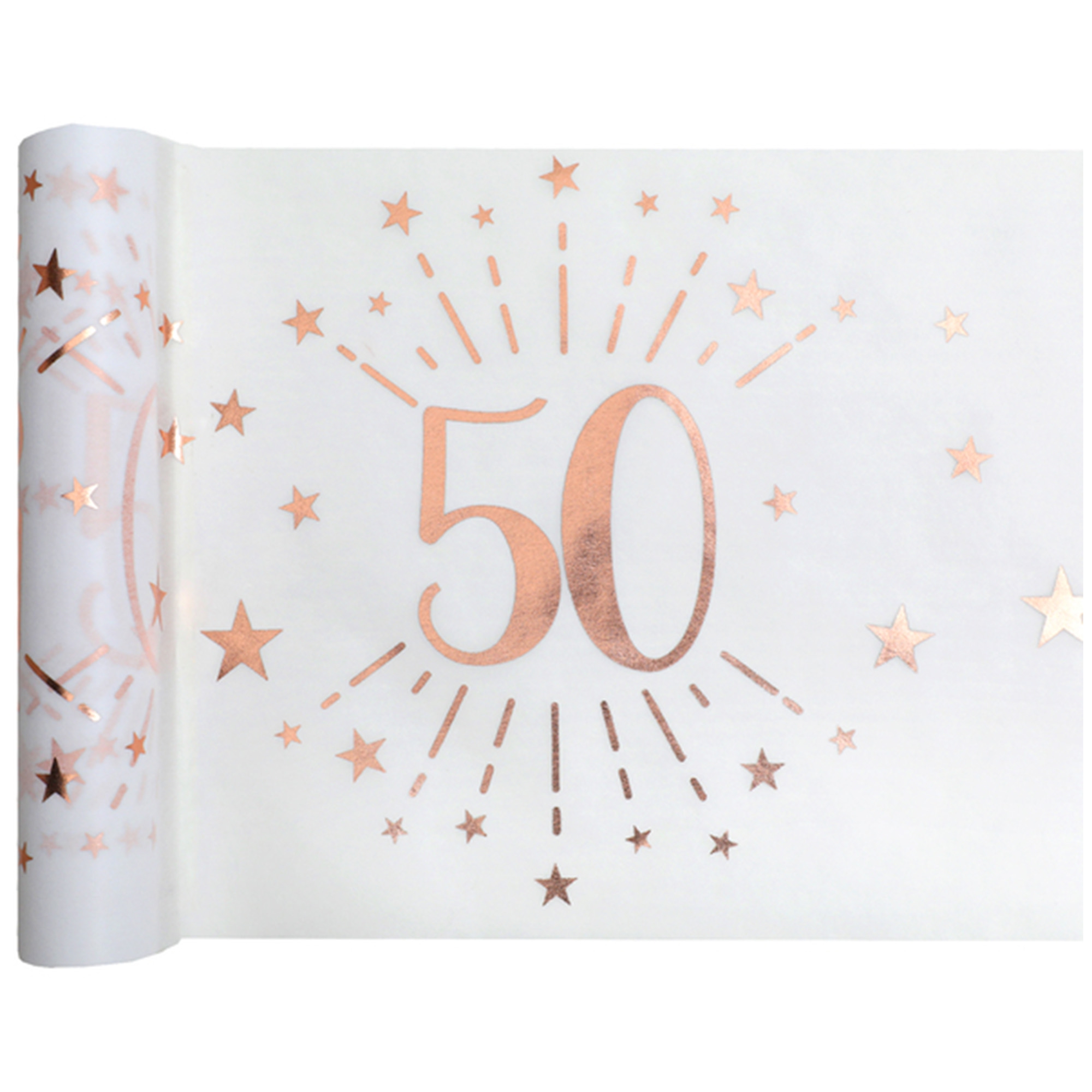 50. Geburtstag - Tischläufer, Weiß/Rosegold 50. Geburtstag - Tischläufer, Weiß/Rosegold
