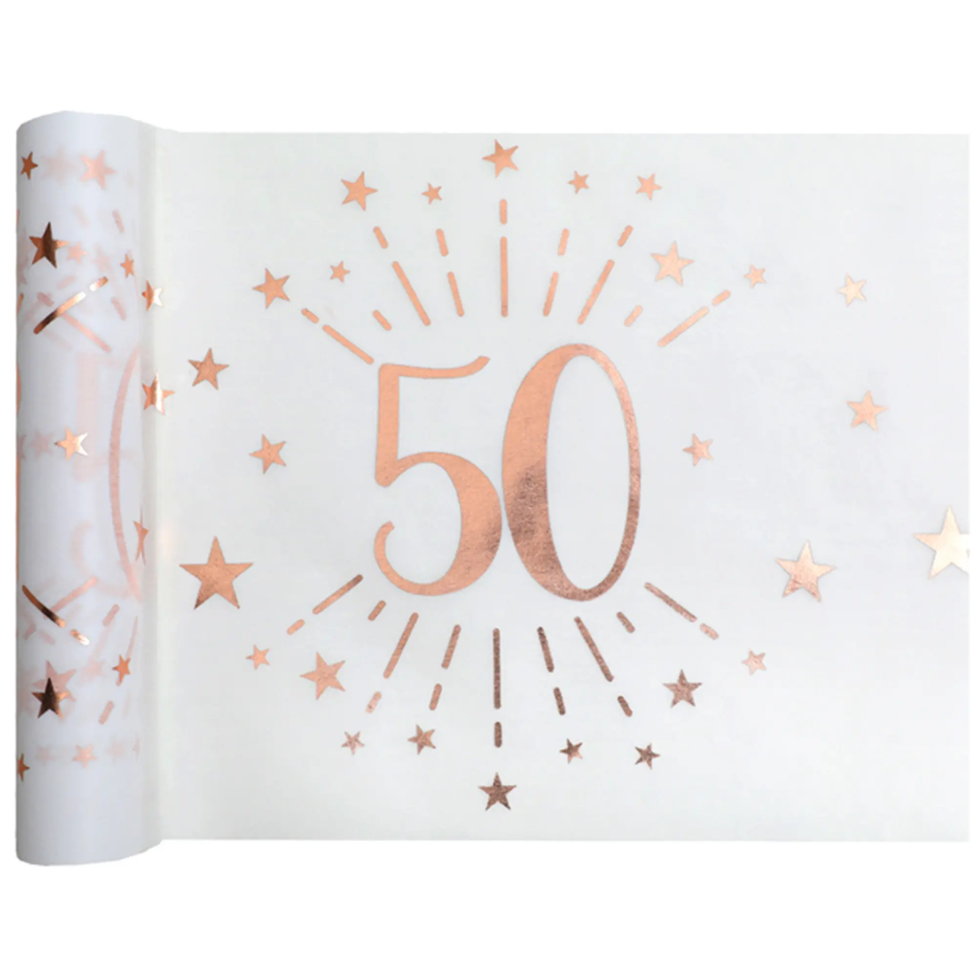 50. Geburtstag - Tischläufer, Weiß/Rosegold