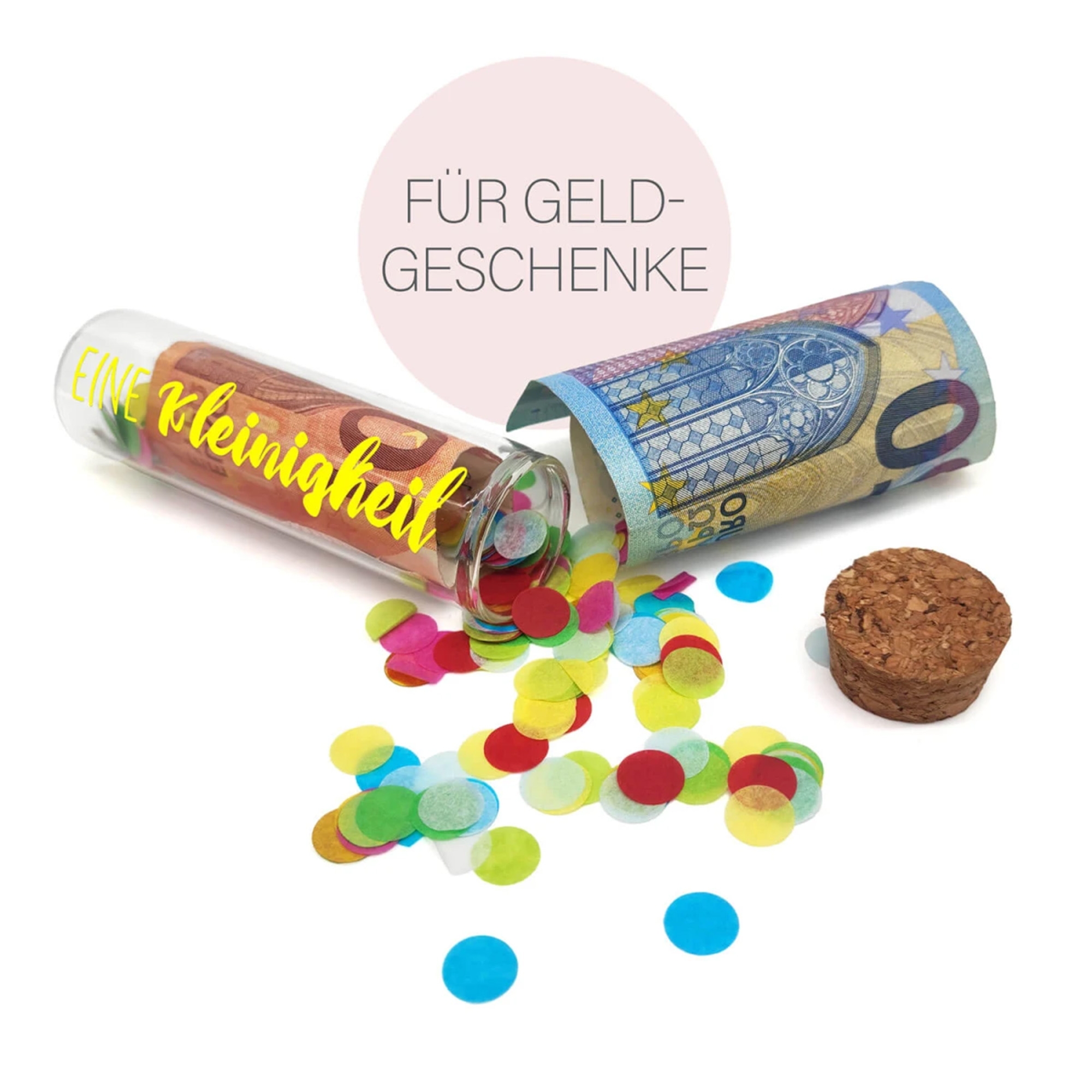 Geldgeschenk Röhrchen "Eine Kleinigkeit" Neon gelb Band, Dynamit, Waffe