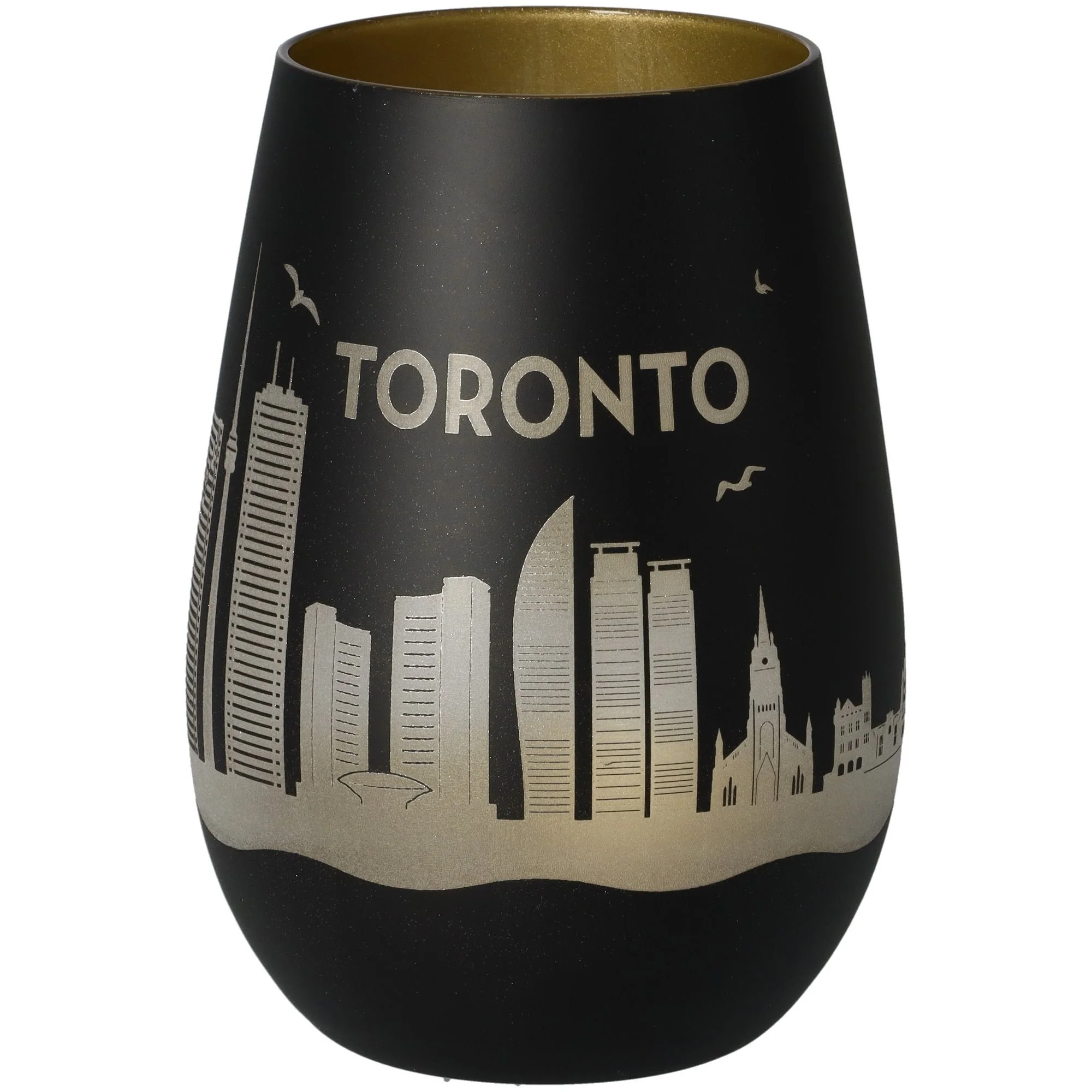 Vase, Glasvase, Schwarz, Toronto Skyline, Metallic Beige