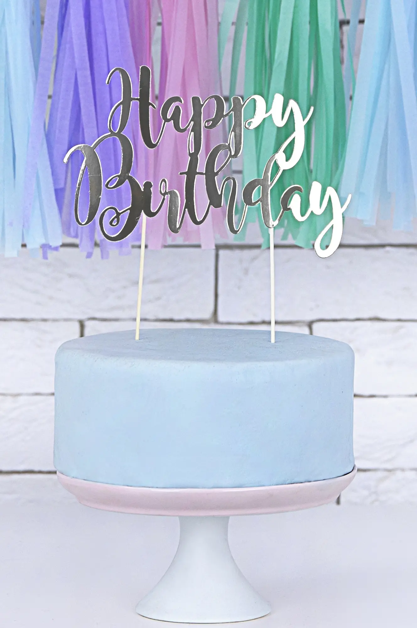 Cake Topper - Happy Birthday Silber