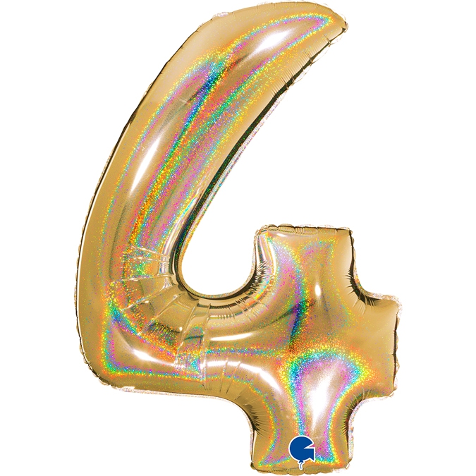 Folienballon Zahl 4 Gold Holographic 100cm Folienballon Zahl 4 Gold Holographic 100cm