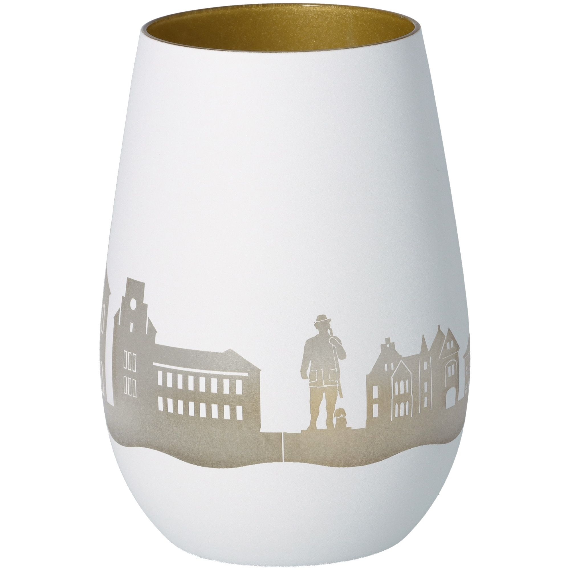 Windlicht Skyline Walsrode Weiß/Gold Töpferei, Lampe, Porzellan, Glas, Lampenschirm