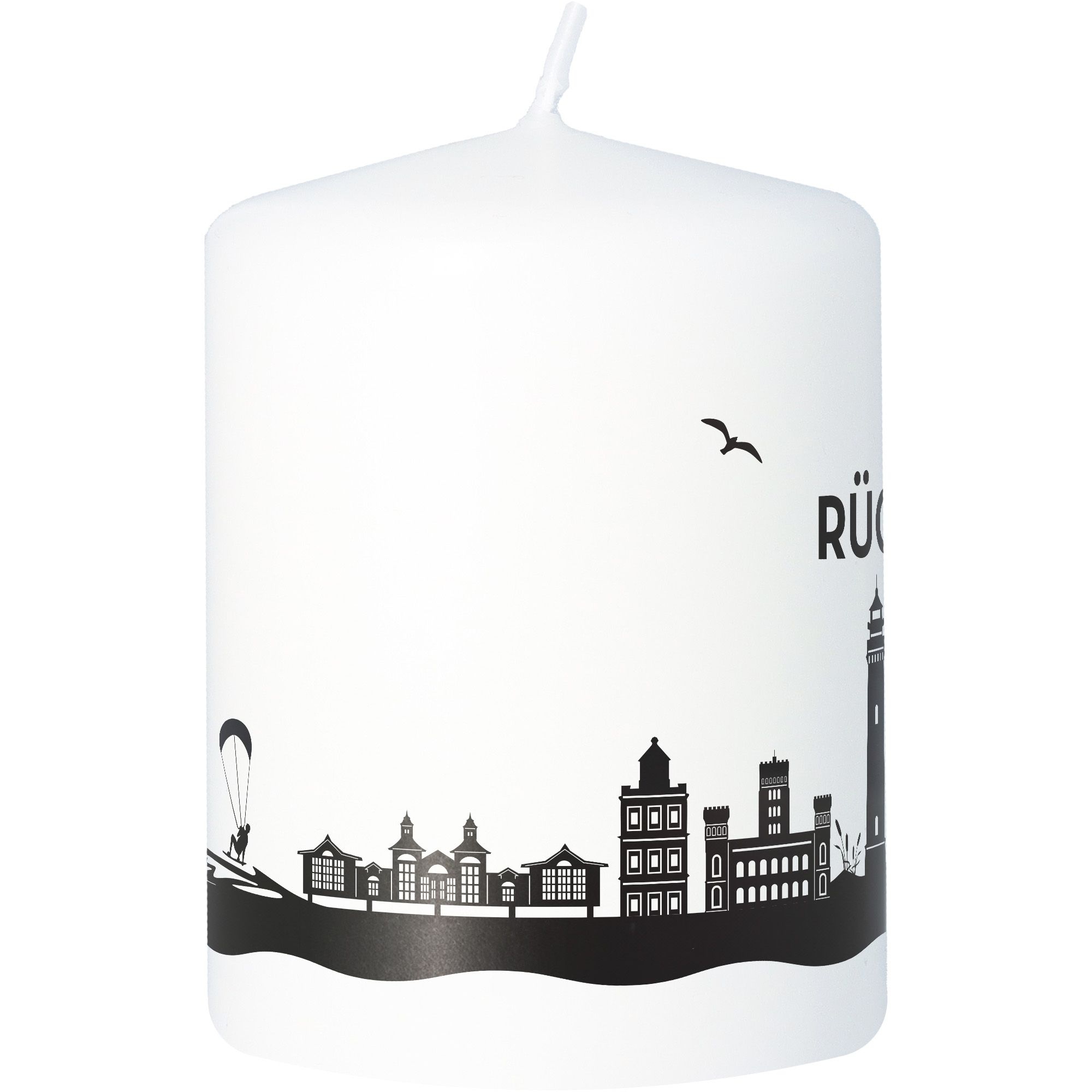 Stumpenkerze Skyline Rügen Weiß Stumpenkerze Skyline Rügen Weiß