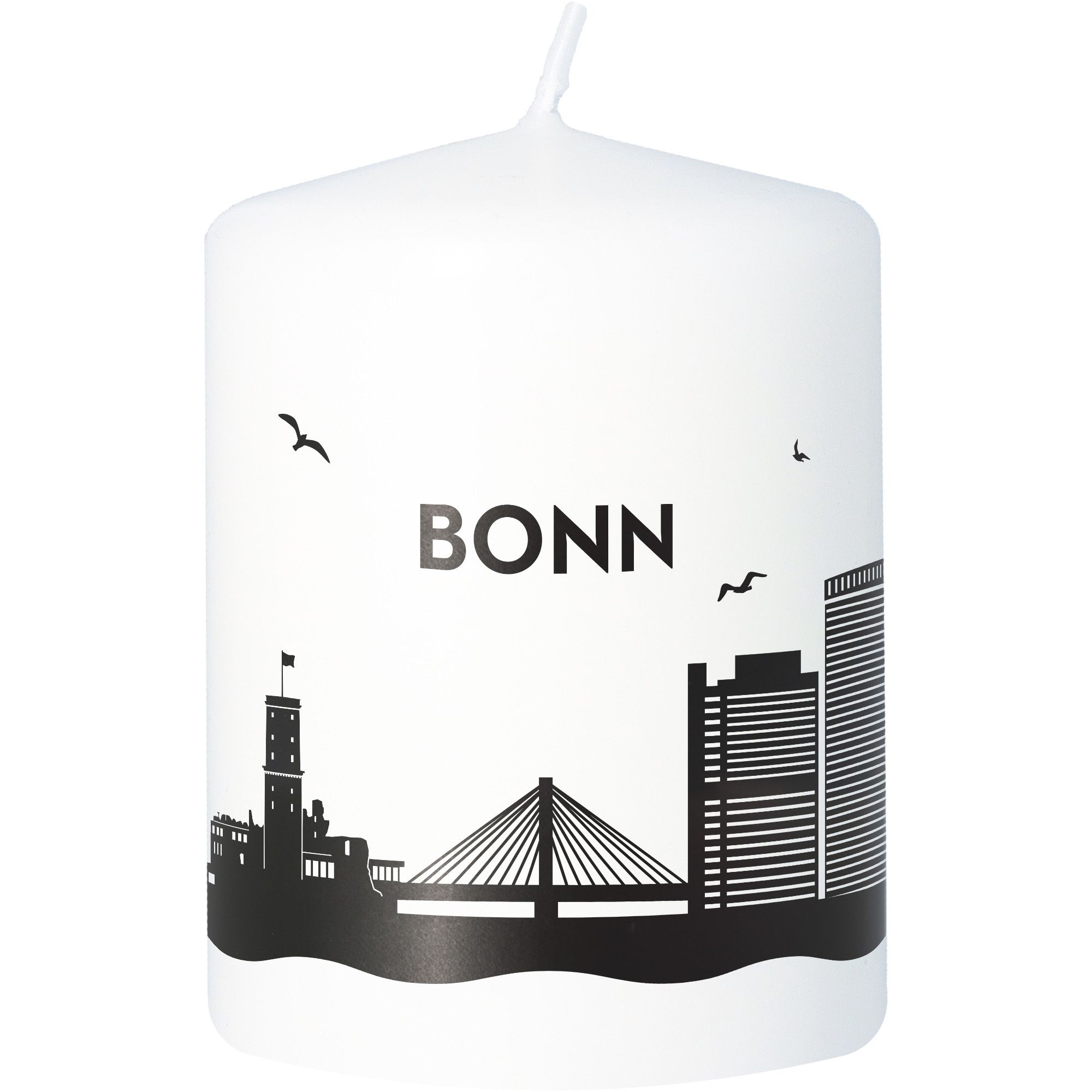 Stumpenkerze Skyline Bonn Weiß Stumpenkerze Skyline Bonn Weiß