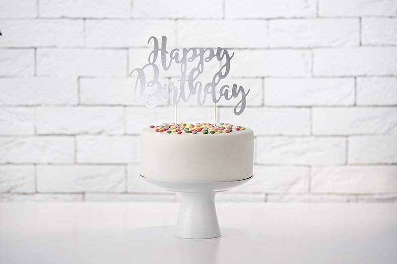 Cake Topper Happy Birthday Silber
