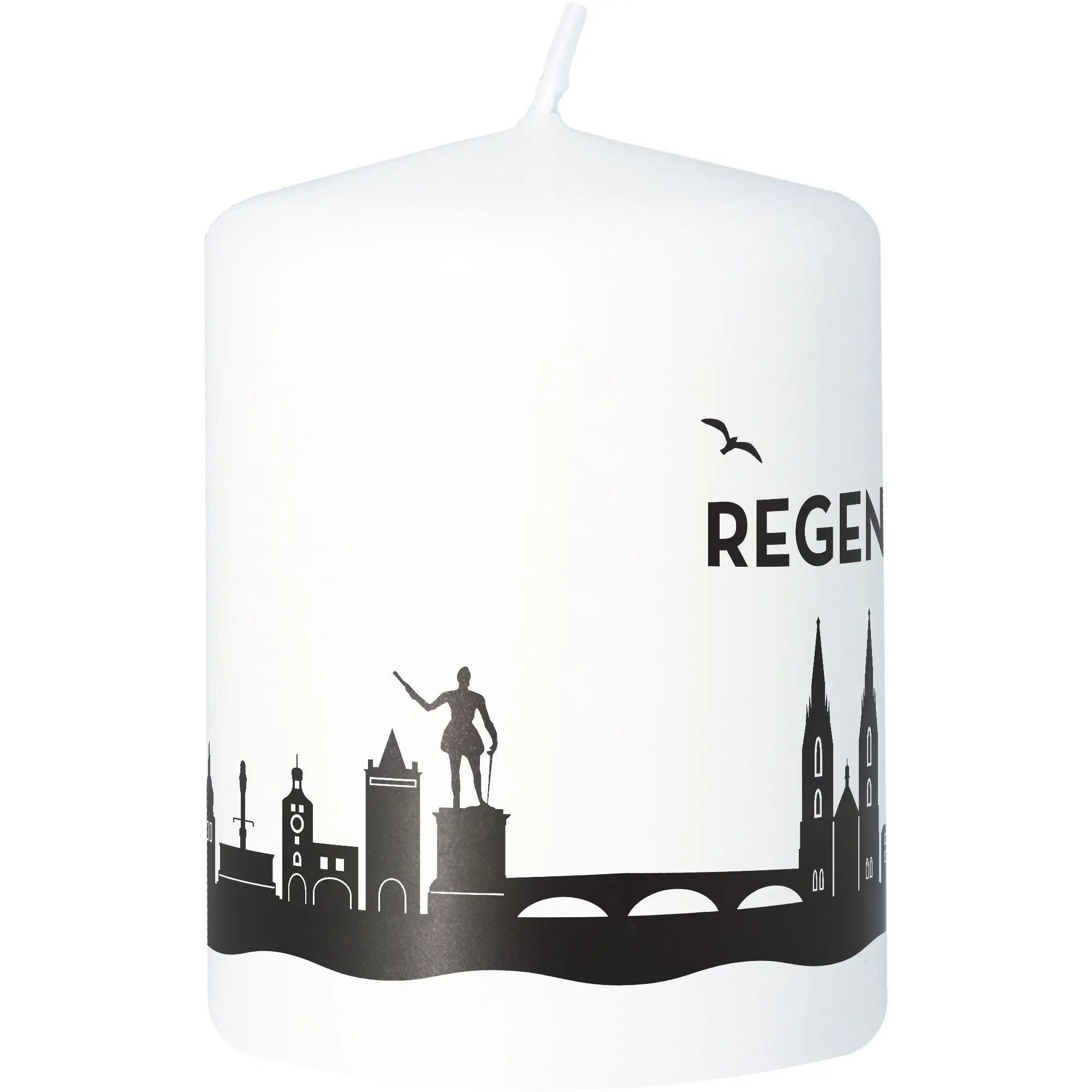 Stumpenkerze Skyline Regensburg Weiß