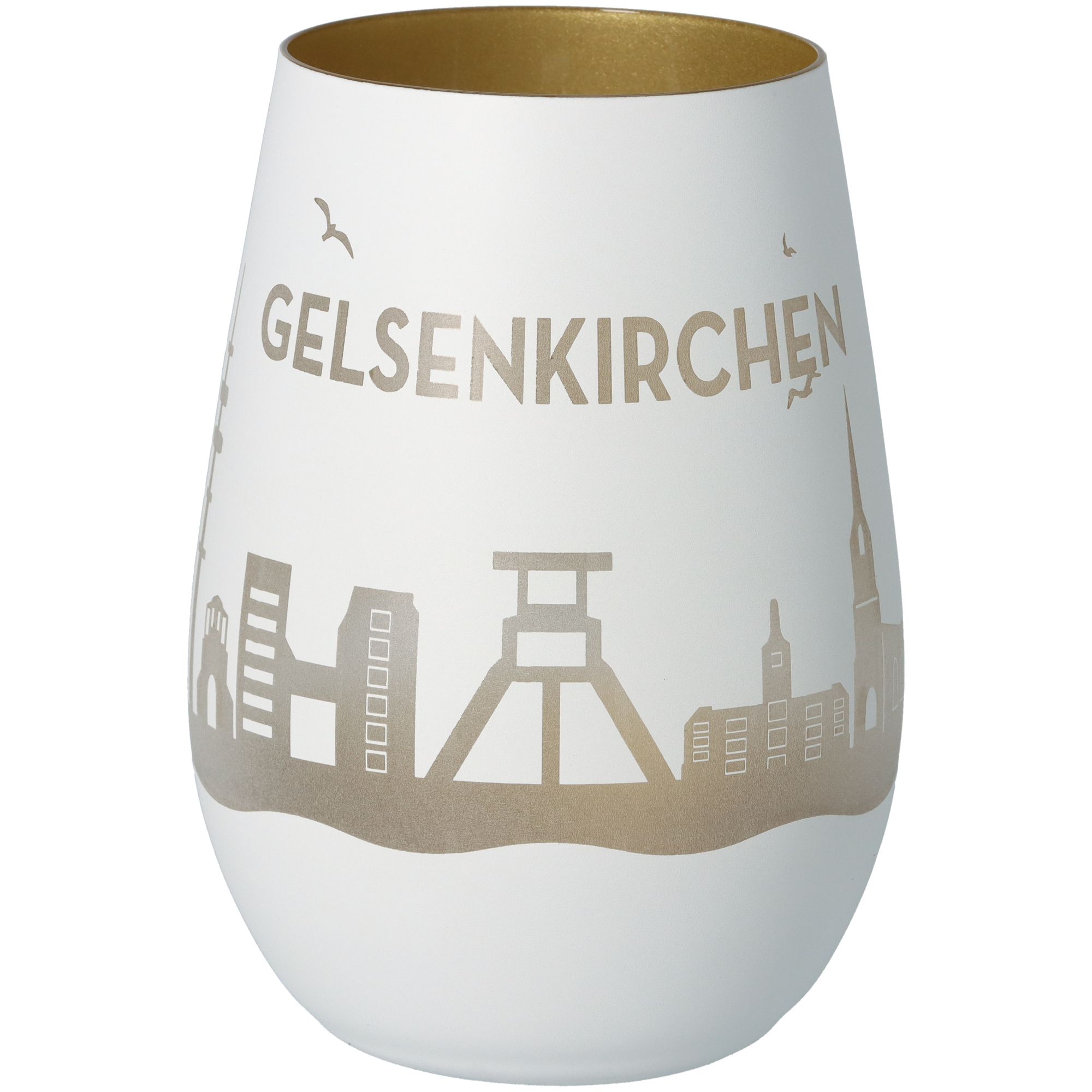 Windlicht Skyline Gelsenkirchen Weiß/Gold