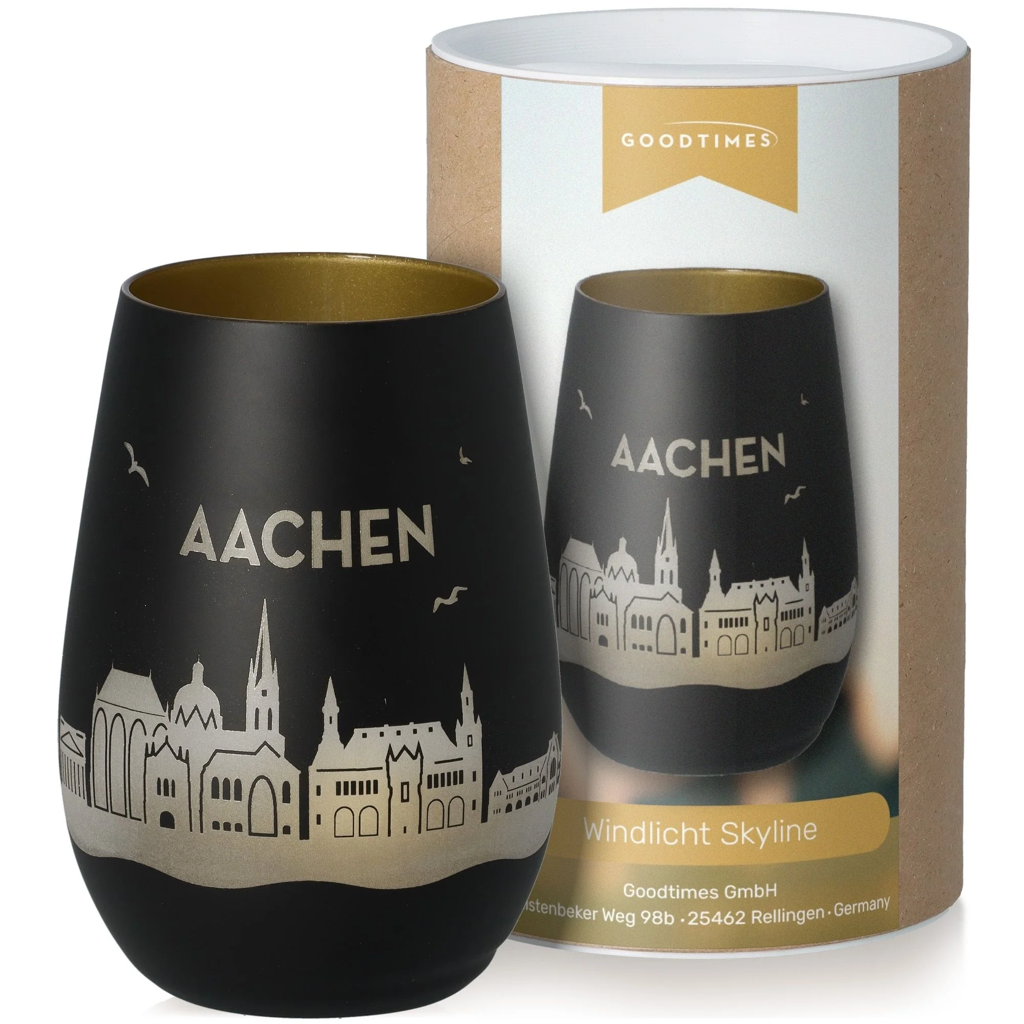 Aachen, Windlicht, Skyline, Schwarz, Keramik