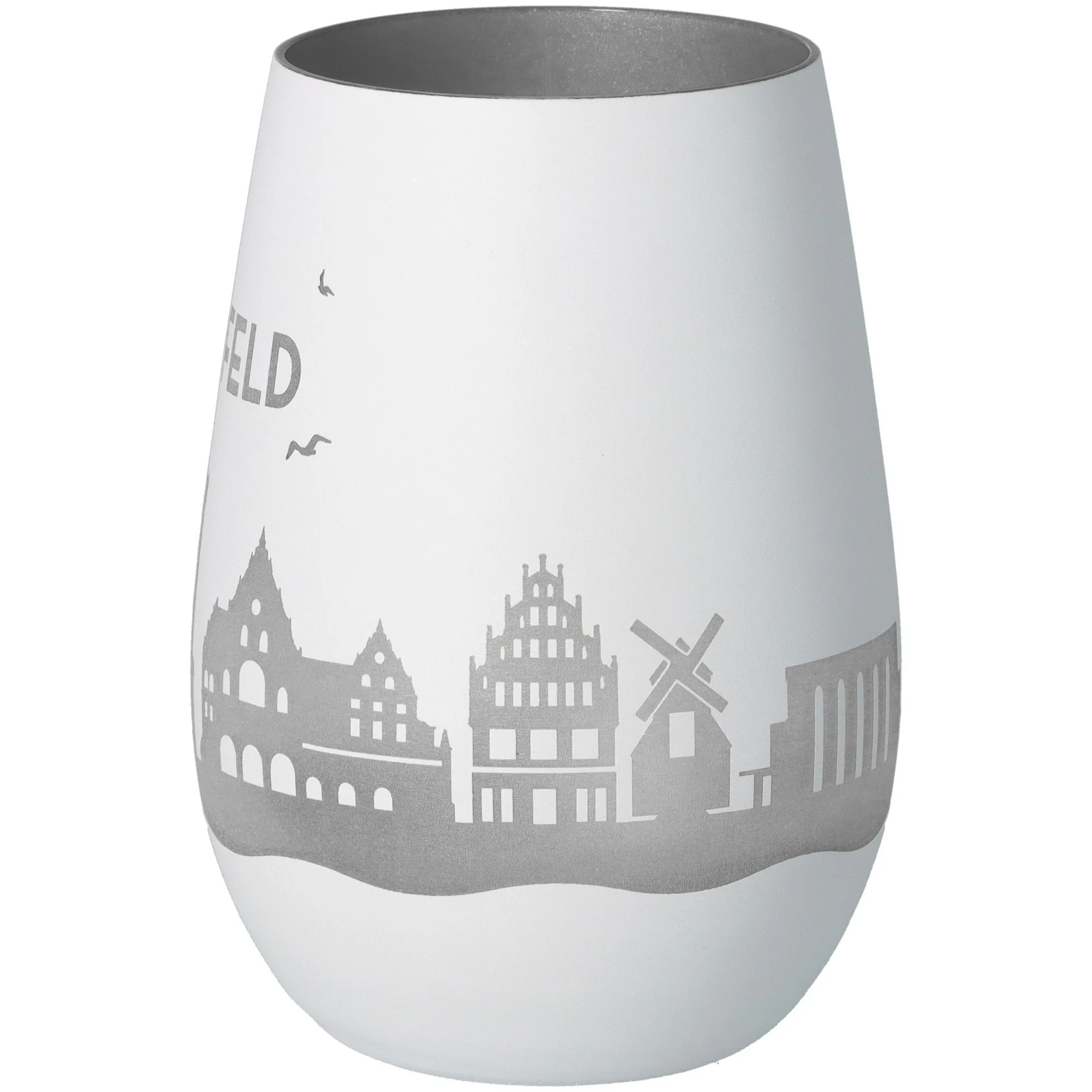 Vase, Keramik, Weiß, Stadtansicht-Design, Glasurne