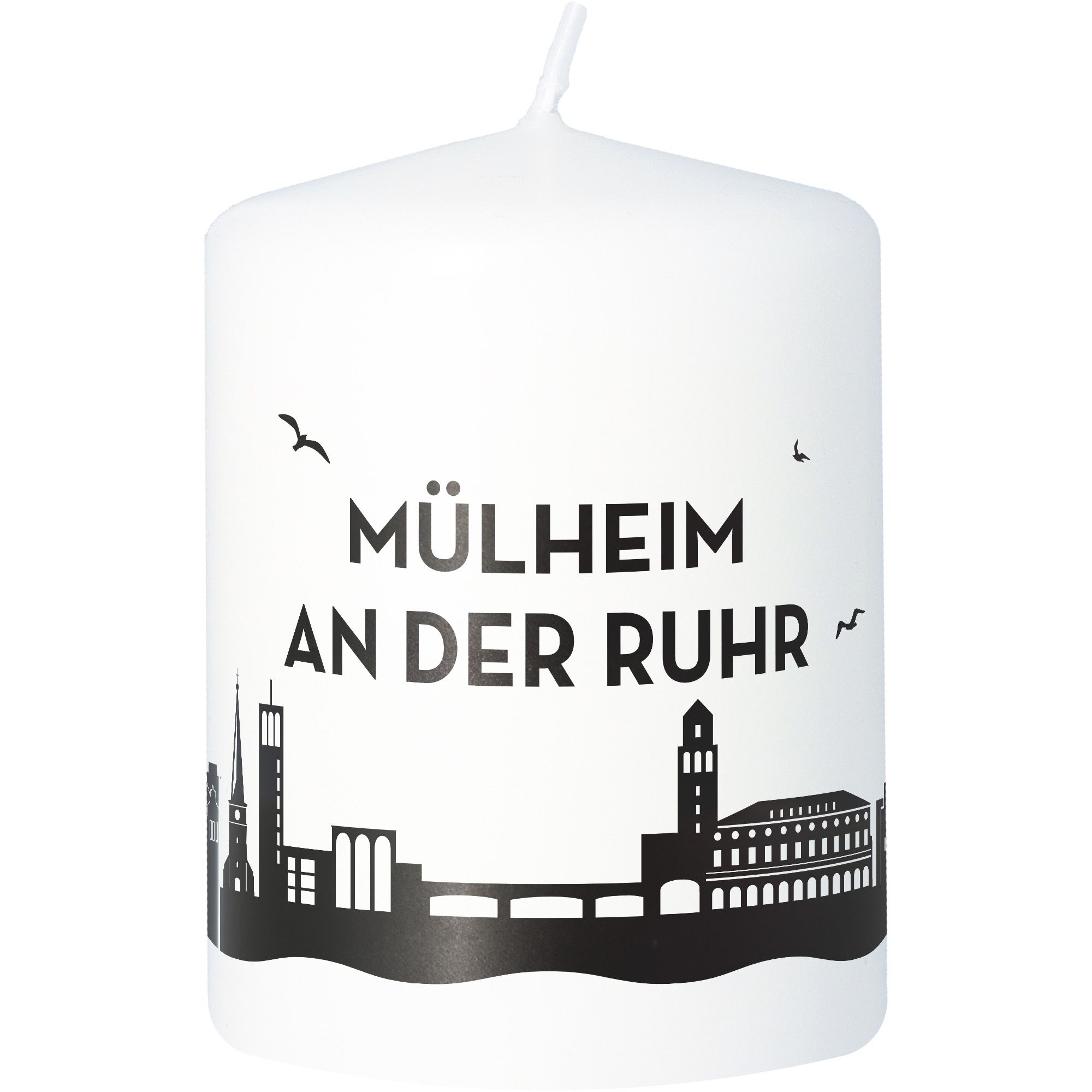 afc6362cbdb6d902e36b3b14fc9a0c9fed43a76c Stumpenkerze Skyline Mülheim an der Ruhr Weiß