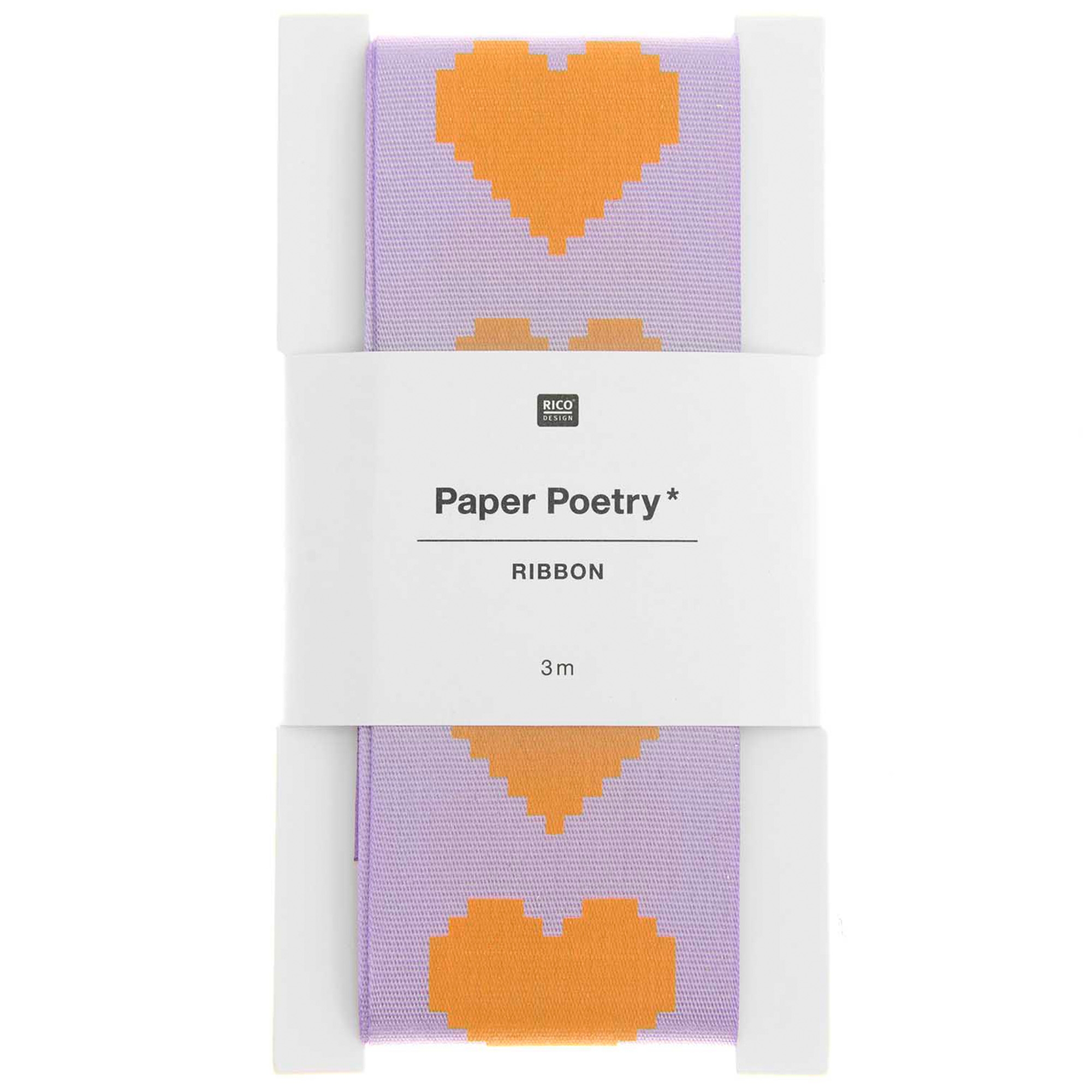 Taftband "Pixel Herzen" Flieder/Neon Orange, 3,8 x 300 cm Taftband "Pixel Herzen" Flieder/Neon Orange, 3,8 x 300 cm