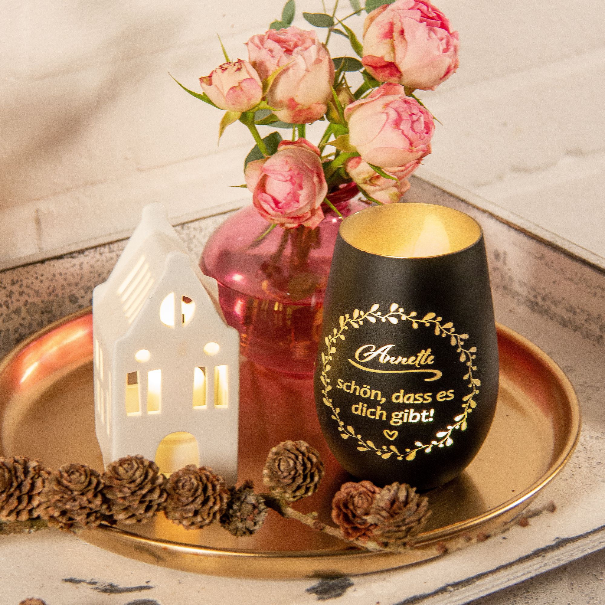 Windlicht Schön, dass es dich gibt "Name" Weiß/Gold 465ml Windlicht Schön, dass es dich gibt "Name" Weiß/Gold 465ml